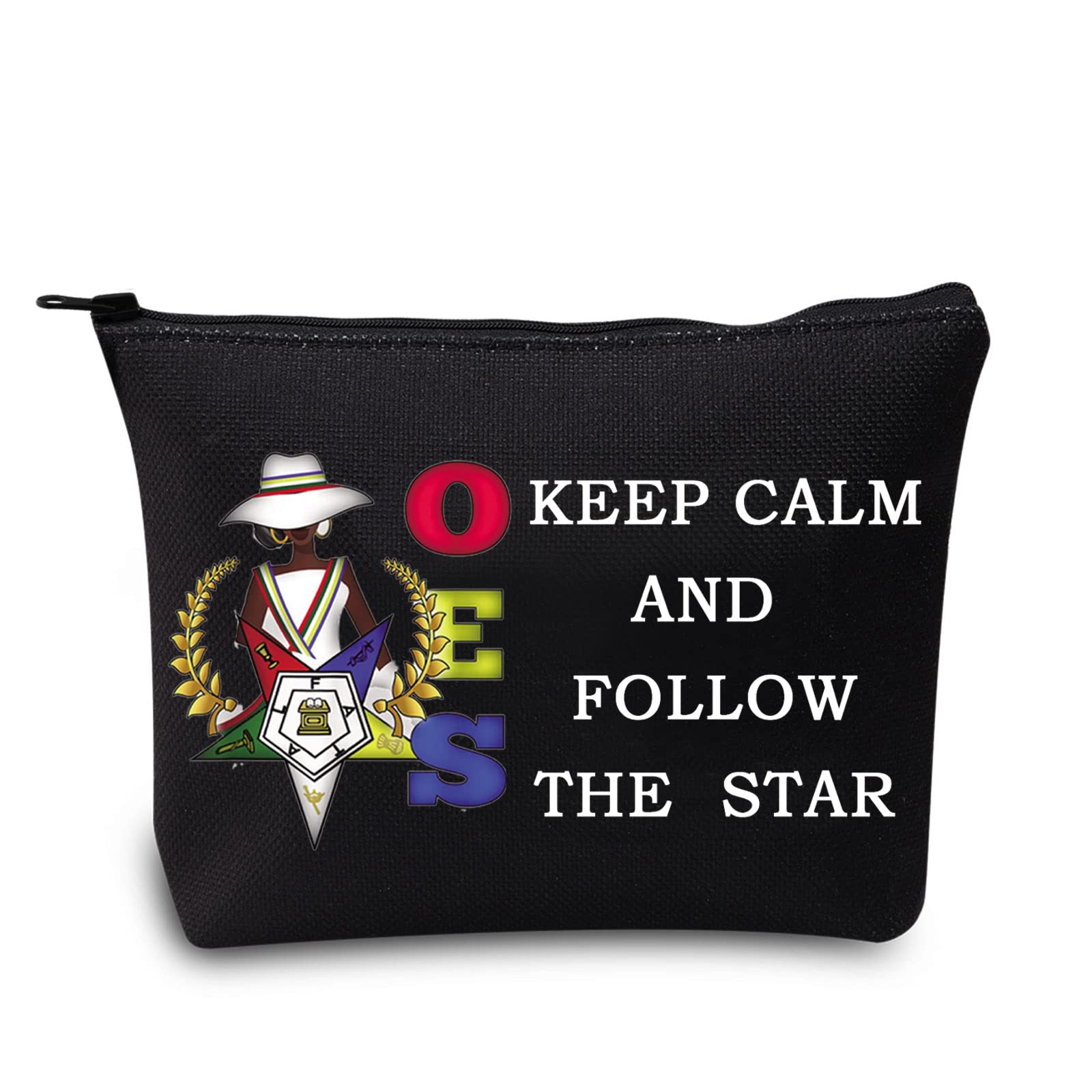 LEVLO Order of The Eastern Star Sorority Cosmetic Make Up Bag OES Sorority Gift Keep Calm And Follow The Star Makeup Zipper Pouch Bag for Women Girls Follow The Star Black
