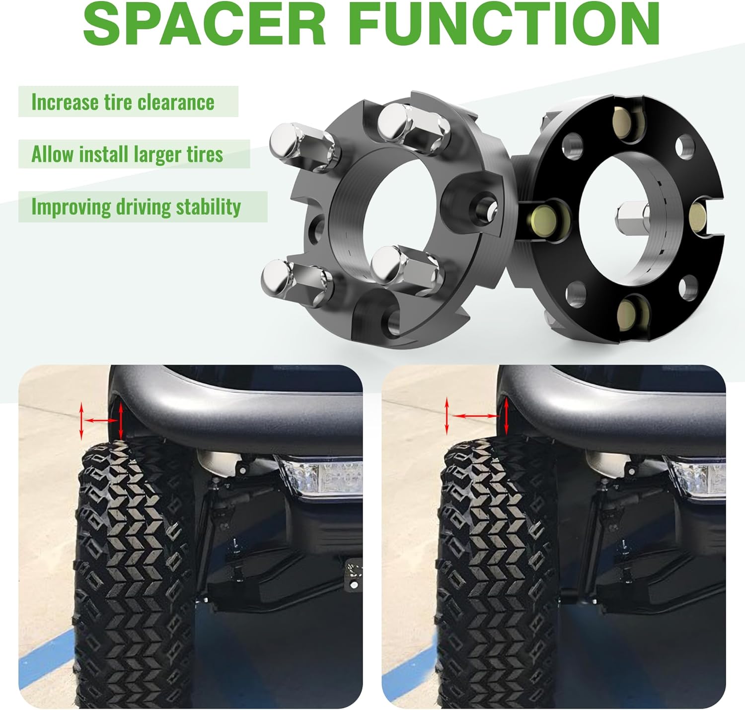 10L0L 1 inch Golf Cart Wheel Spacers Kit with Lug Nuts Fits for Yamaha Club Car EZGO, 4x4 Bolt Pattern, 68mm Hub Bore, 1/2-20 Studs (4 Pack)