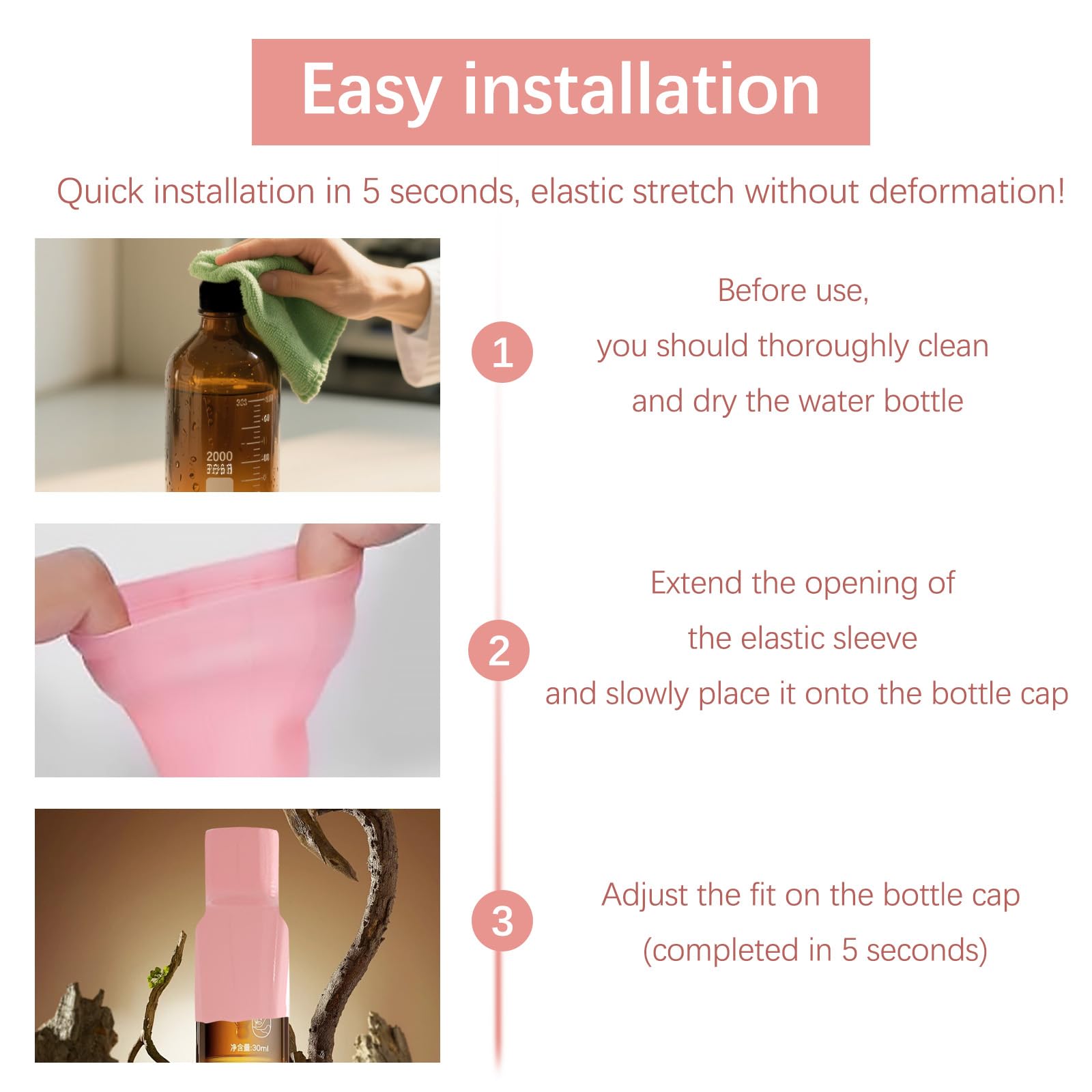 Fundas Elásticas de Silicona para Botellas de Viaje, Accesorios a Prueba de Fugas, Reutilizables (Rosa)