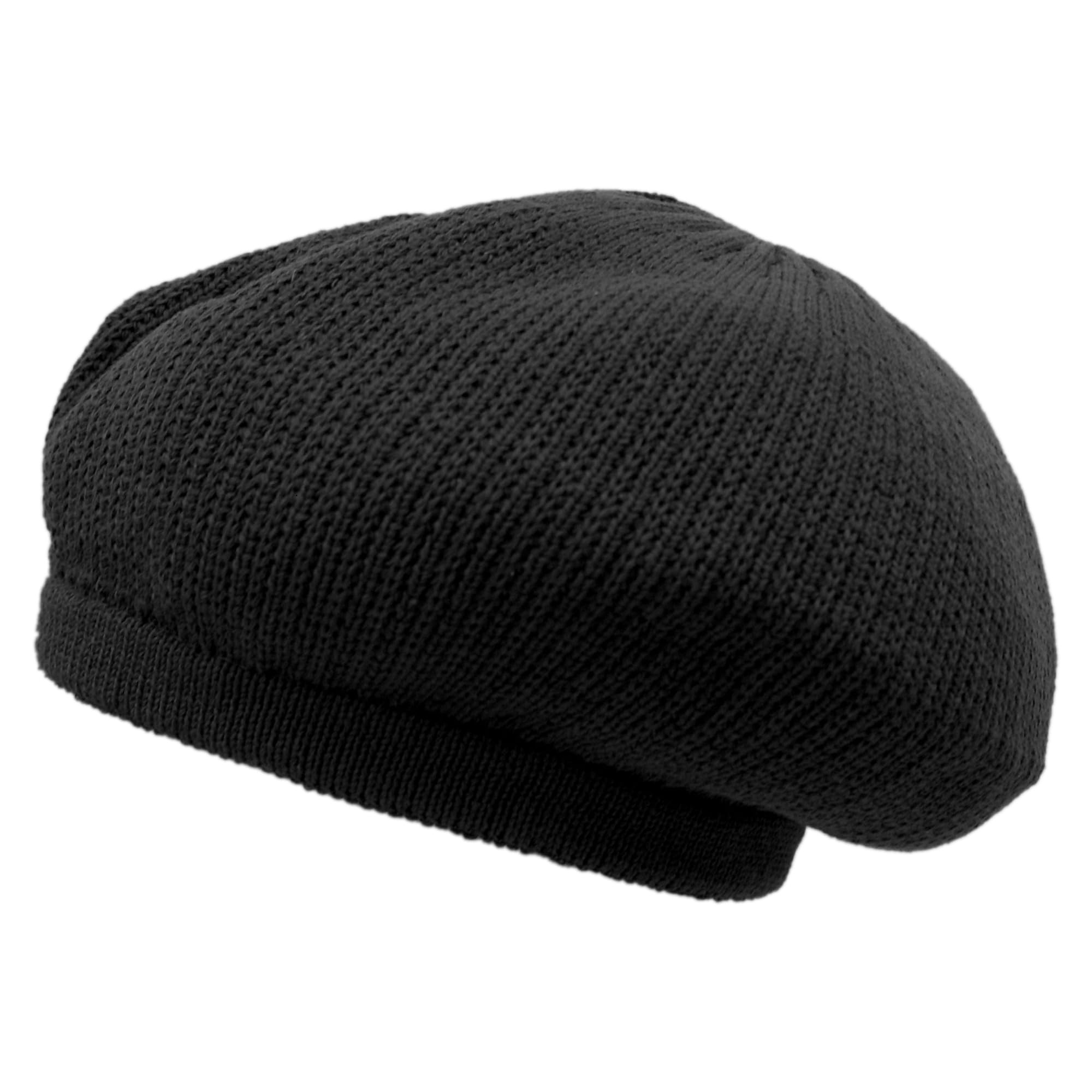 SSK Rasta Knit Tam Hat Dreadlock Cap (Large Round Solid Black, Brimless)