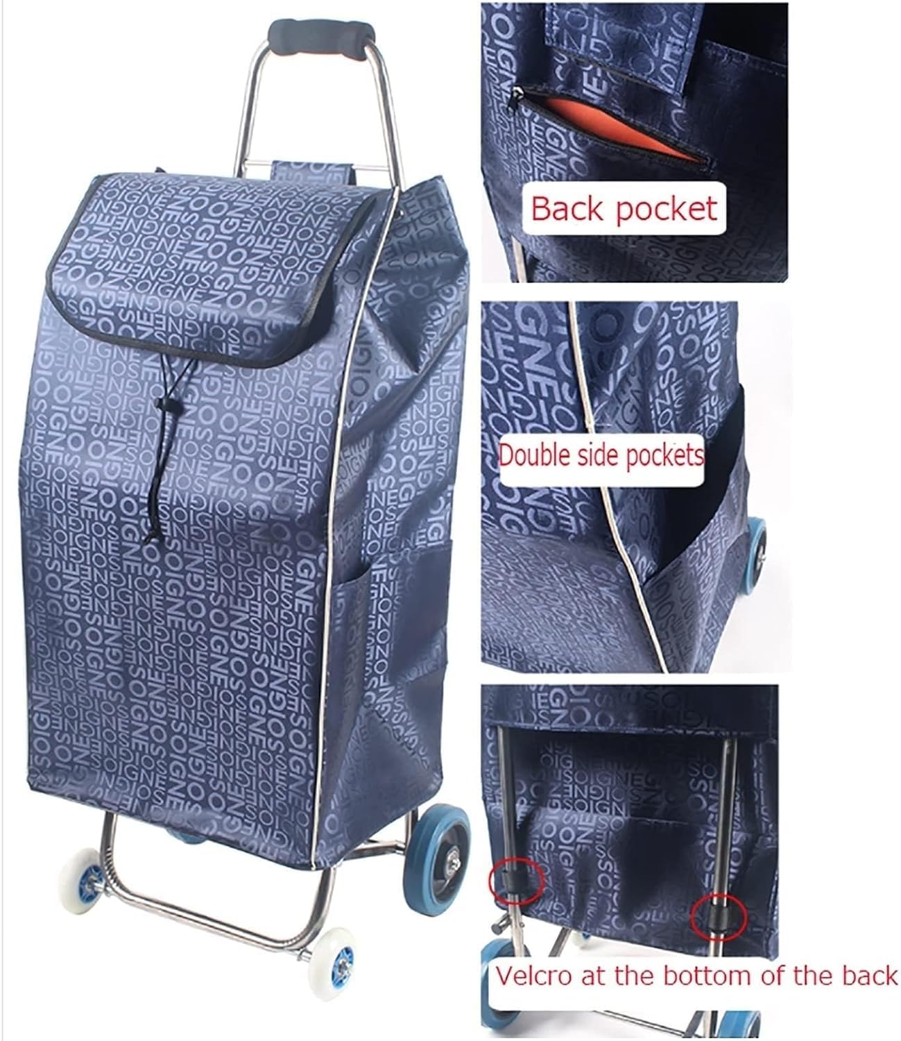 Borsa Sostitutiva Per Carrello Della Spesa 40L In Tessuto Oxford Impermeabile: Capiente, Resistente E Con Tasca Frontale. Per Carrelli Fino A 36cm Di Larghezza.