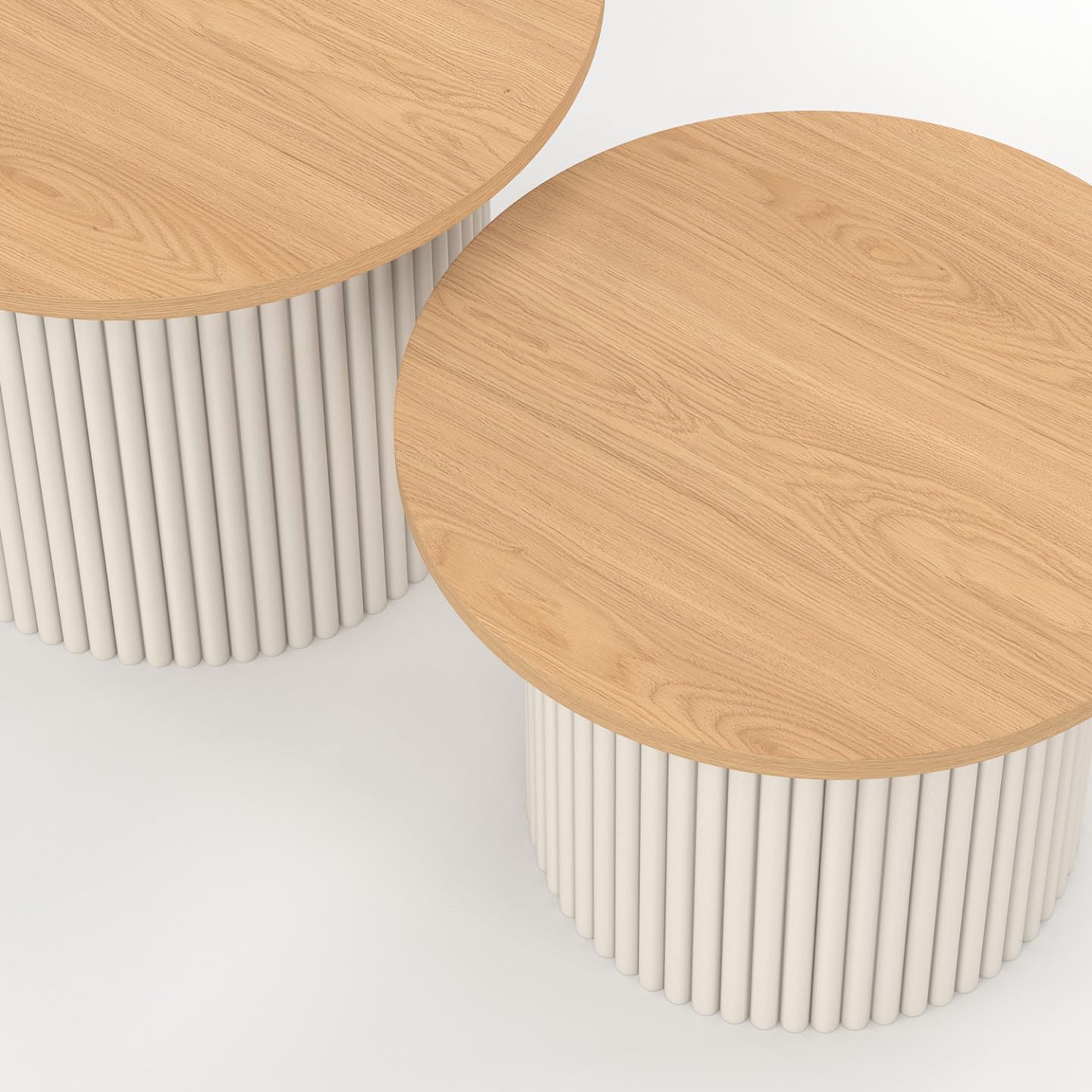 IDMarket - Lot de 2 Tables Basses gigognes KANEL Rondes Effet cannelé