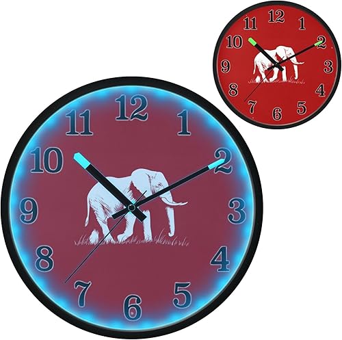 Miniatura 2 de Yuiboo Non-Ticking Silent Battery Operated Small Analog Clock Luminous Voice-Activated Decor Wall Clock Elephants Retro Red 12 Inch Decorative for