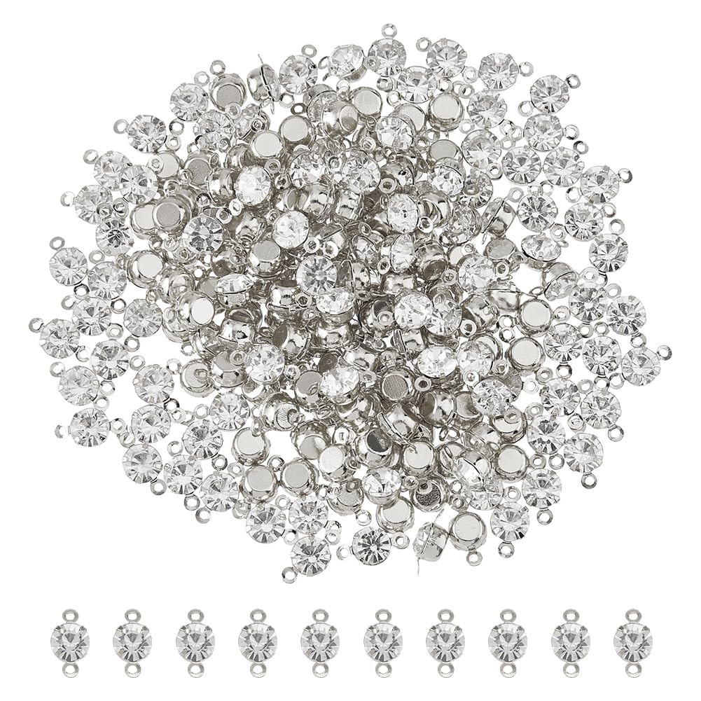 SUPERFINDINGS 200Pezzi di Ciondoli con Connettore in Zircone Cubico Argento con Strass per Braccialetto e Collana. Connettore in Ottone con Zircone Cubico, Cristallo Rotondo