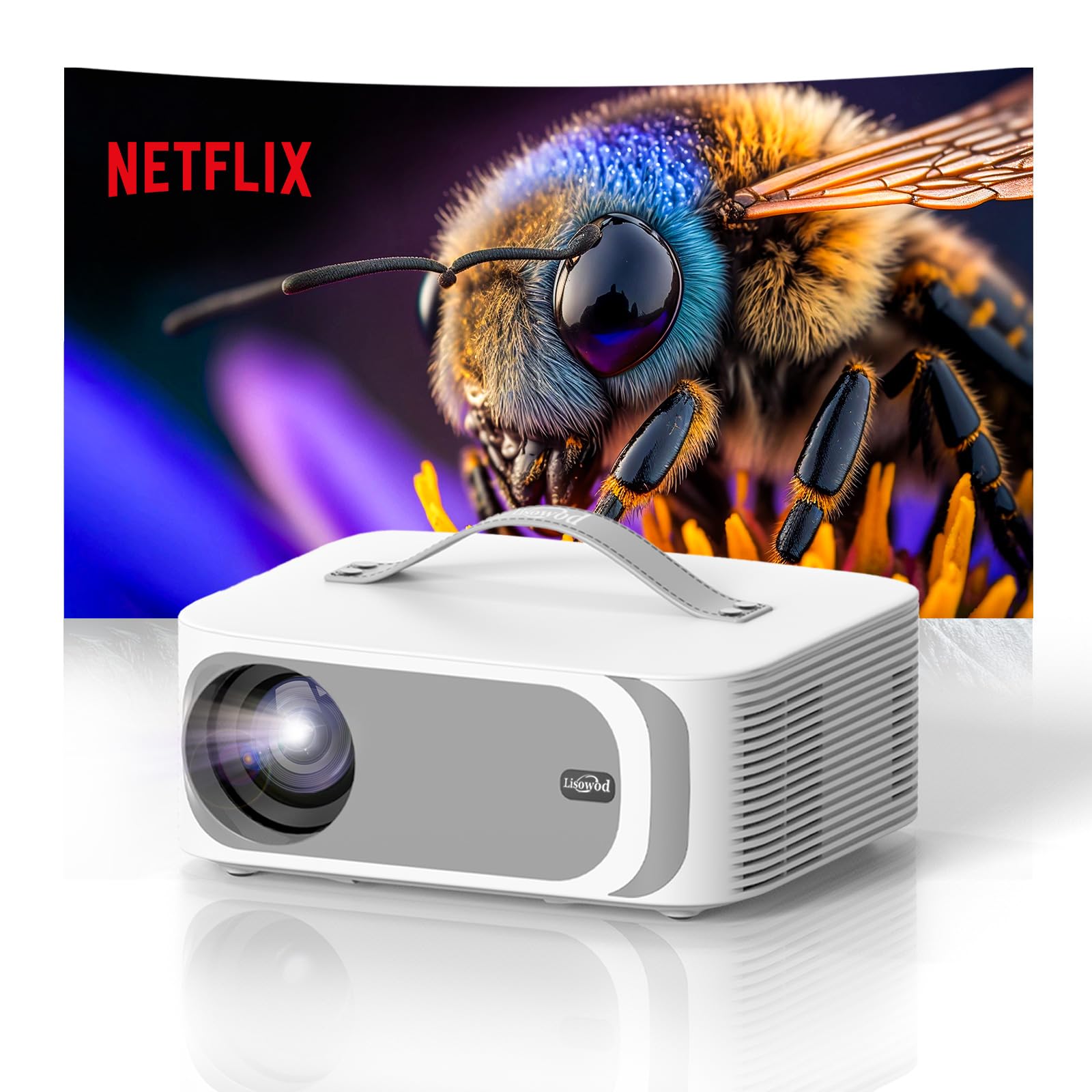 [AI OS/1200ANSI/Official-Apps] Projector 4K, Smart TV Projector Bluetooth 5.2 WiFi 6: Auto Keystone Focus, 30W Dolby Audio, Native 1080P HDR10+, Lisowod 2025 Portable Projecteur for Outdoor/Home Movie