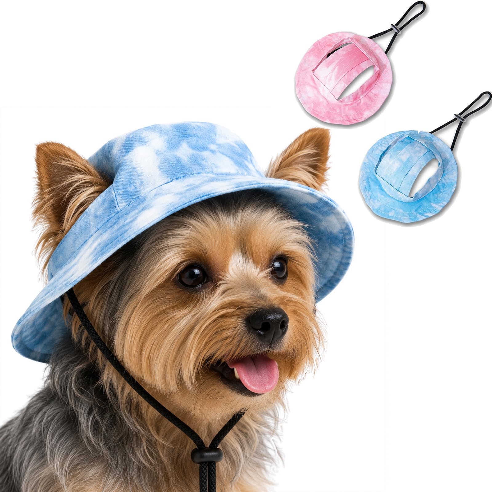 Dog Sun Hat, Wide Brim Tie-Dye, 2-Pack for Small to Medium Dogs