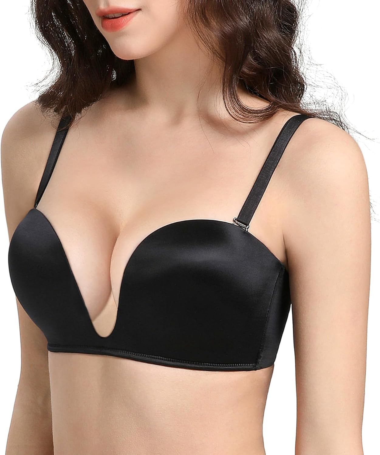 Lemorosy Women's Deep V Plunge Red Carpet Convertible Push Up Strapless Padded Bra -Low Cut Sexy U Shaped - Image 3