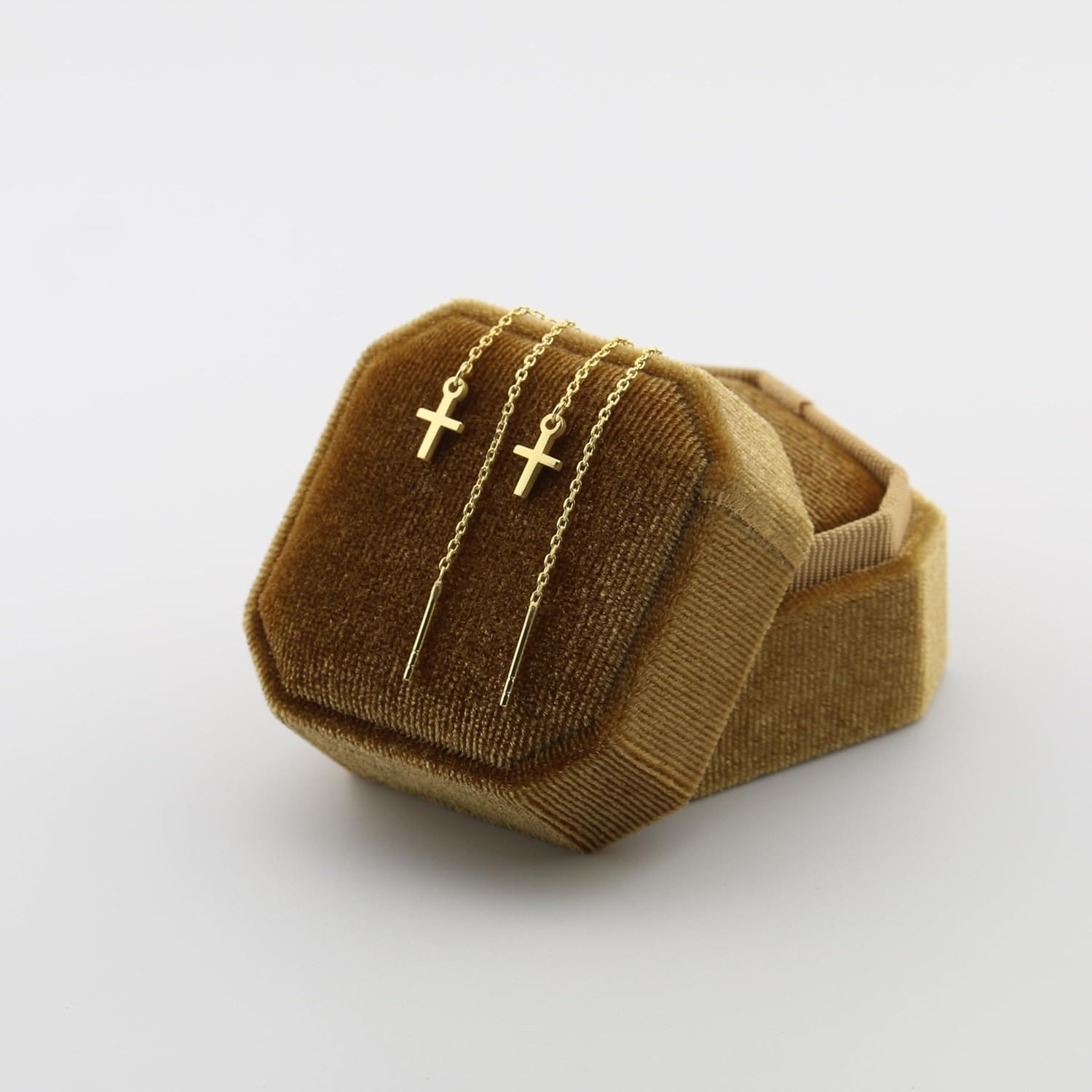 Sterling Silver Earrings Cross Threader for Women | Minimalist Chain Earrings Double Piercings | Dangle Earrings (Gold-plated sterling silver) - Image 4