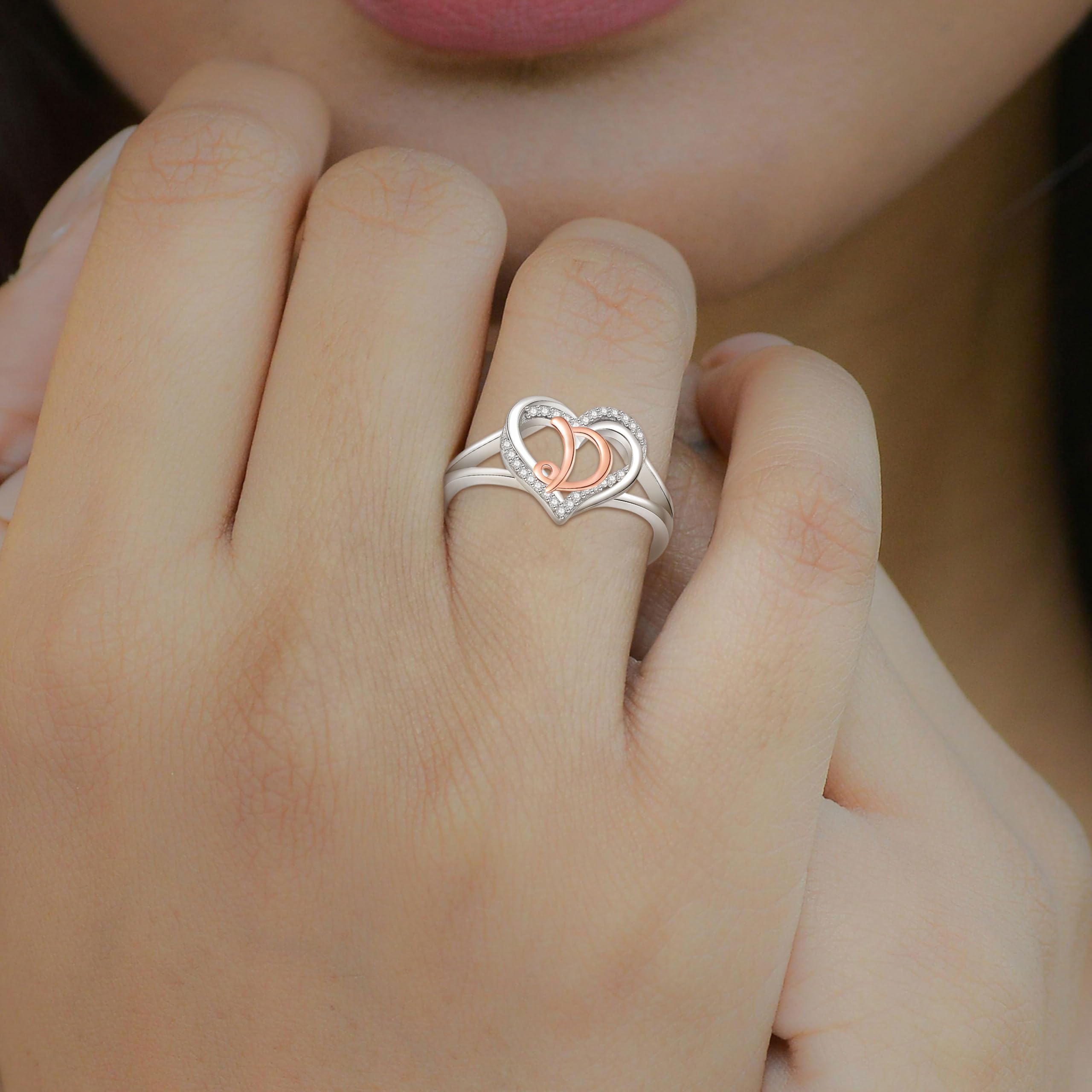 INFUSEU Anello Iniziali, Argento Sterling 925 Cuore Lettera Anelli Aperti Cuore Forma Nome Iniziale Alfabeto Dalla A-z Gioielli Personalizzati Regolabili Alfabetici Regali per Donne Ragazze