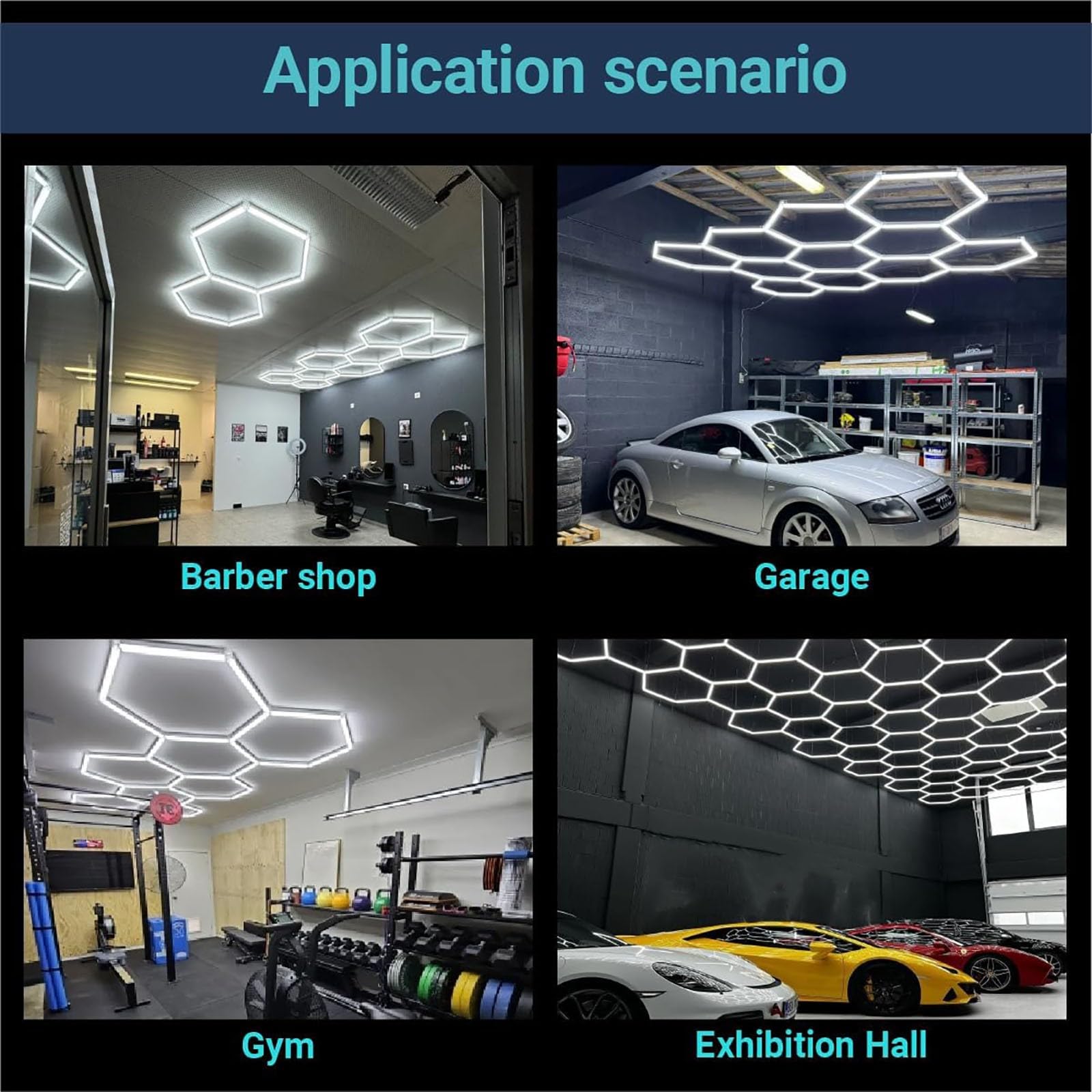 Hexagon Garage Lights,6500k pour plafond garage,14 Holes éclairage LED avec cadre rectangulaire pour garage,entrepôt,atelier,salle sport,salle lavage automobile