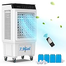 ROVSUN 7.9Gal Portable Swamp Cooler, 2300CFM Evaporative Air Cooler with Auto Oscillating, Remote, 3 Speeds, 12H Timer &amp; 4 Ice Packs, 3-IN-1 Humidifying Cooling Fan Indooor Outdoor Patio Garage