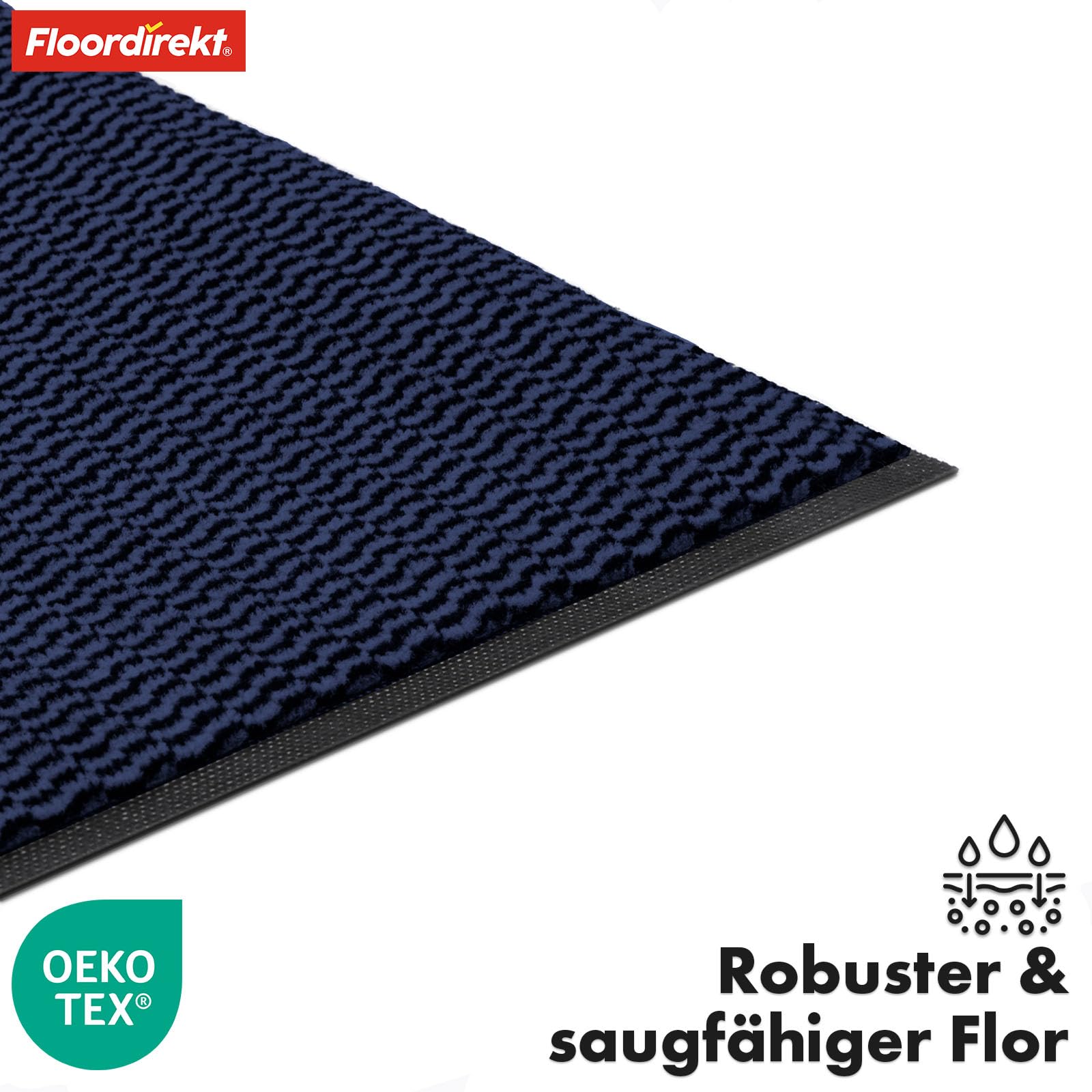 Floordirekt Premium Zerbino per ingresso, 80x120cm Blu, antiscivolo e lavabile, zerbino per interno ed esterno, Sky Novo