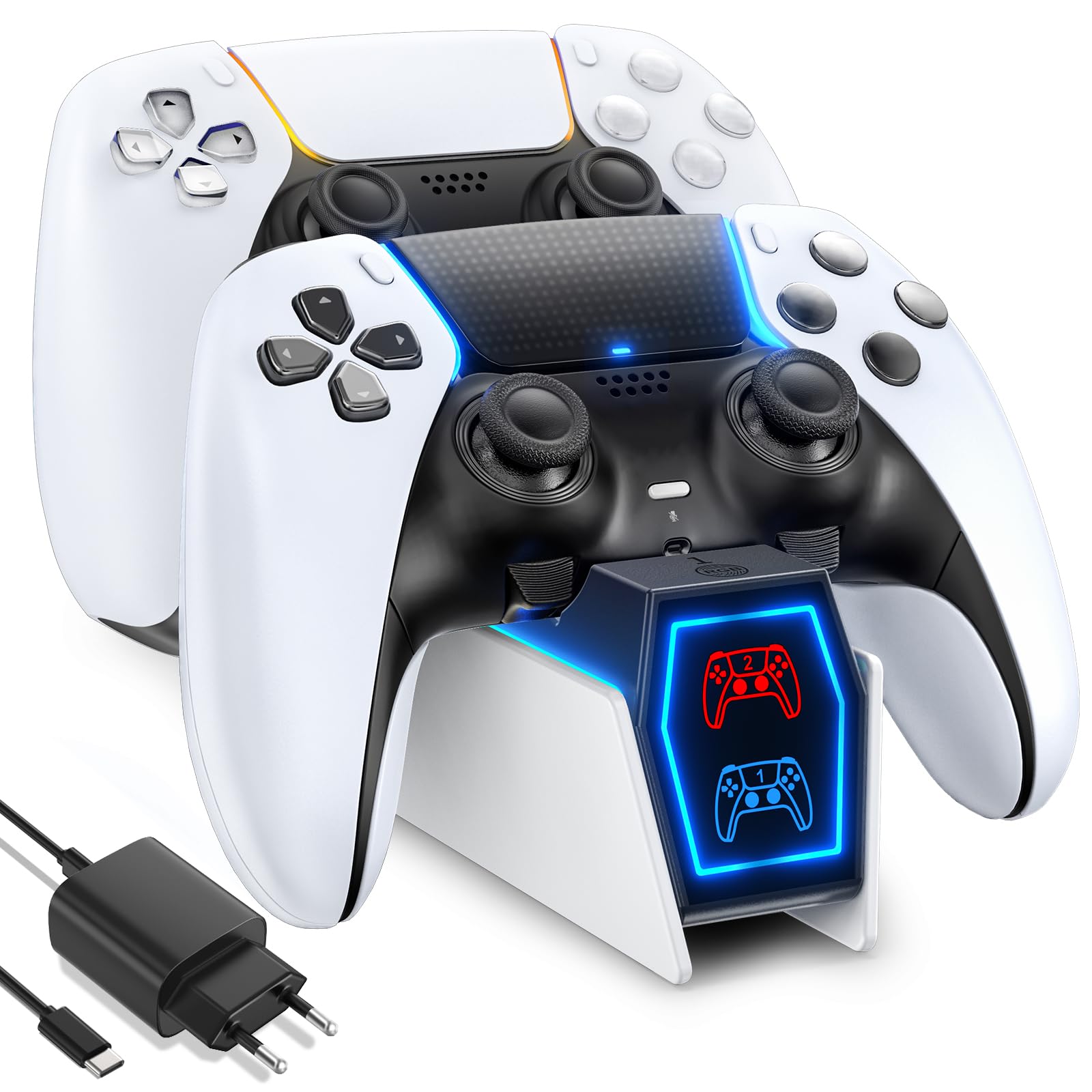 Station de Recharge PS5, Chargeur Manette PS5 pour DualSense PS5&Edge, Dock Manette PS5 avec Indicateur LED et Adapteur, Accessoire PS5 pour Scole PS5