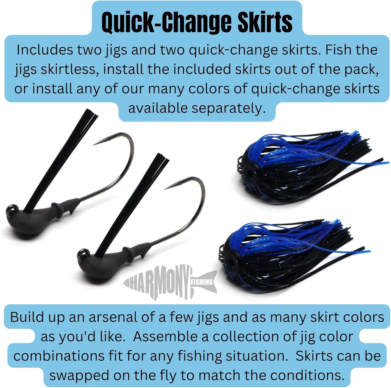 Harmony Fishing – Tungsten Flipping Jigs (2 Pack) – Weedless Flippin/Skipping/Cover Bass Fishing Jigs