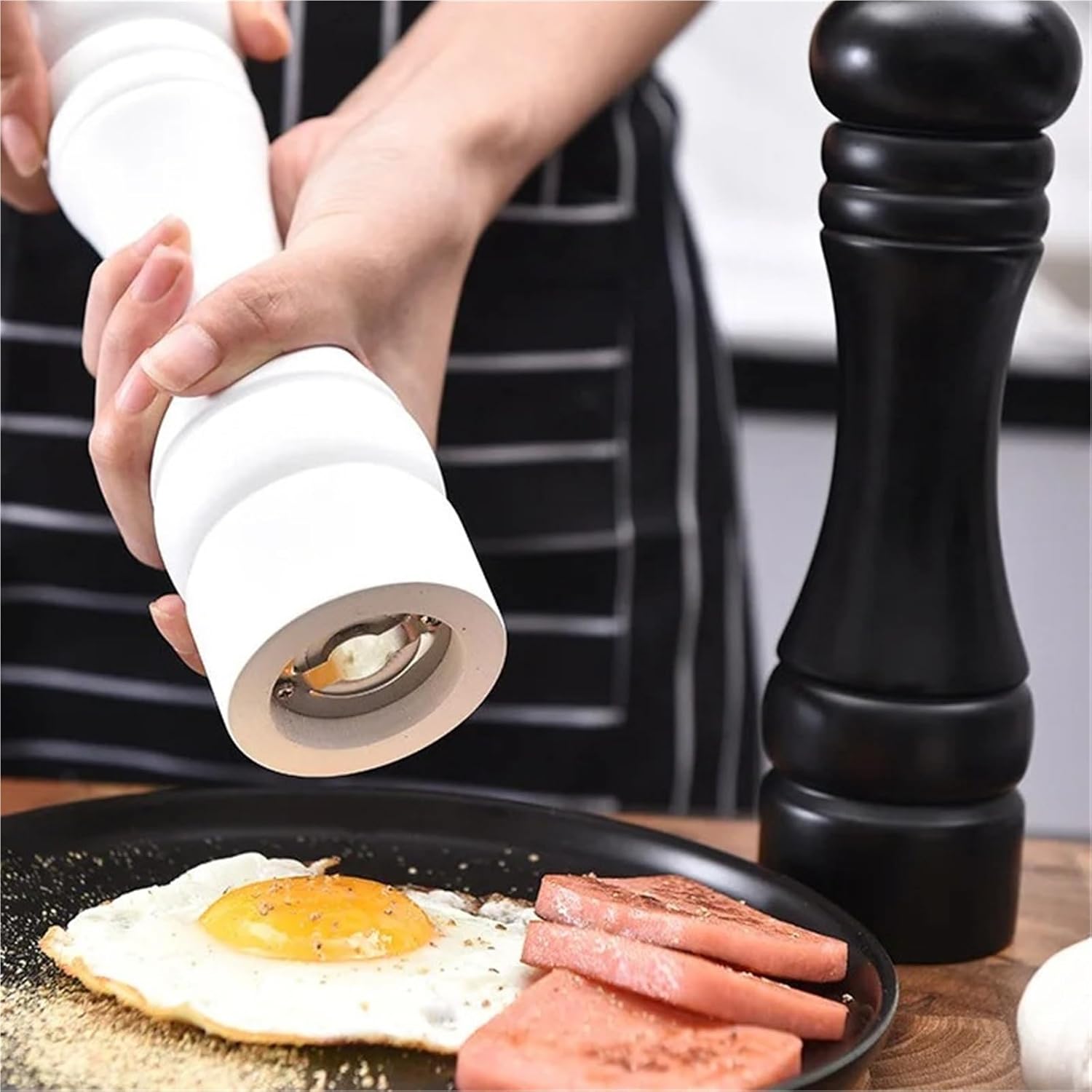8‑Inch Manual Wood Salt and Pepper Grinder with Adjustable Ceramic Rotor, Kitchen Spice Mill(8inch white)