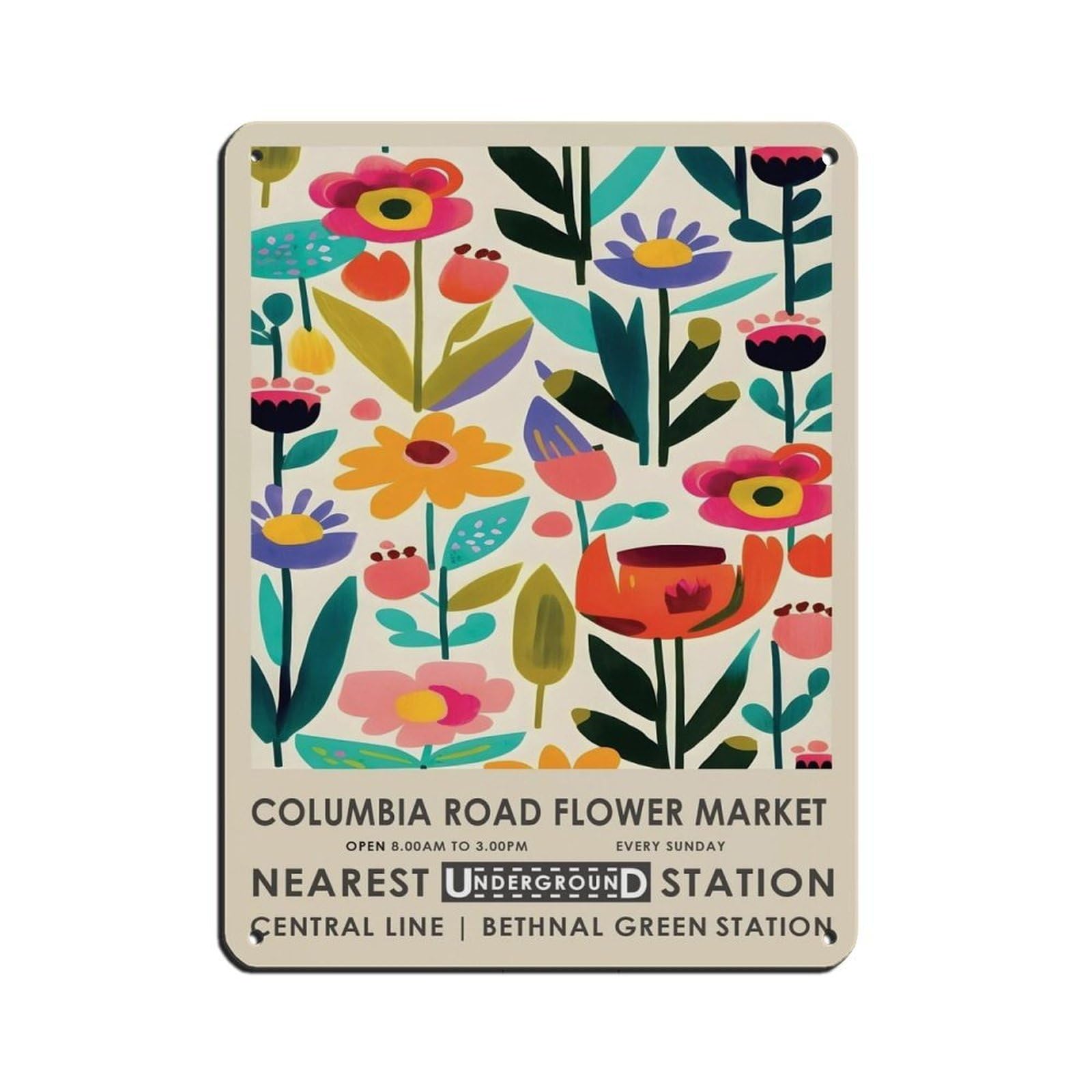 London Flower Market, Columbia Road Market Retro Poster Metal Tin Sign Chic Art Retro Iron Painting Bar People Cave Cafe Family Garage Poster Wall Decoration 12x16inch(30x40cm)