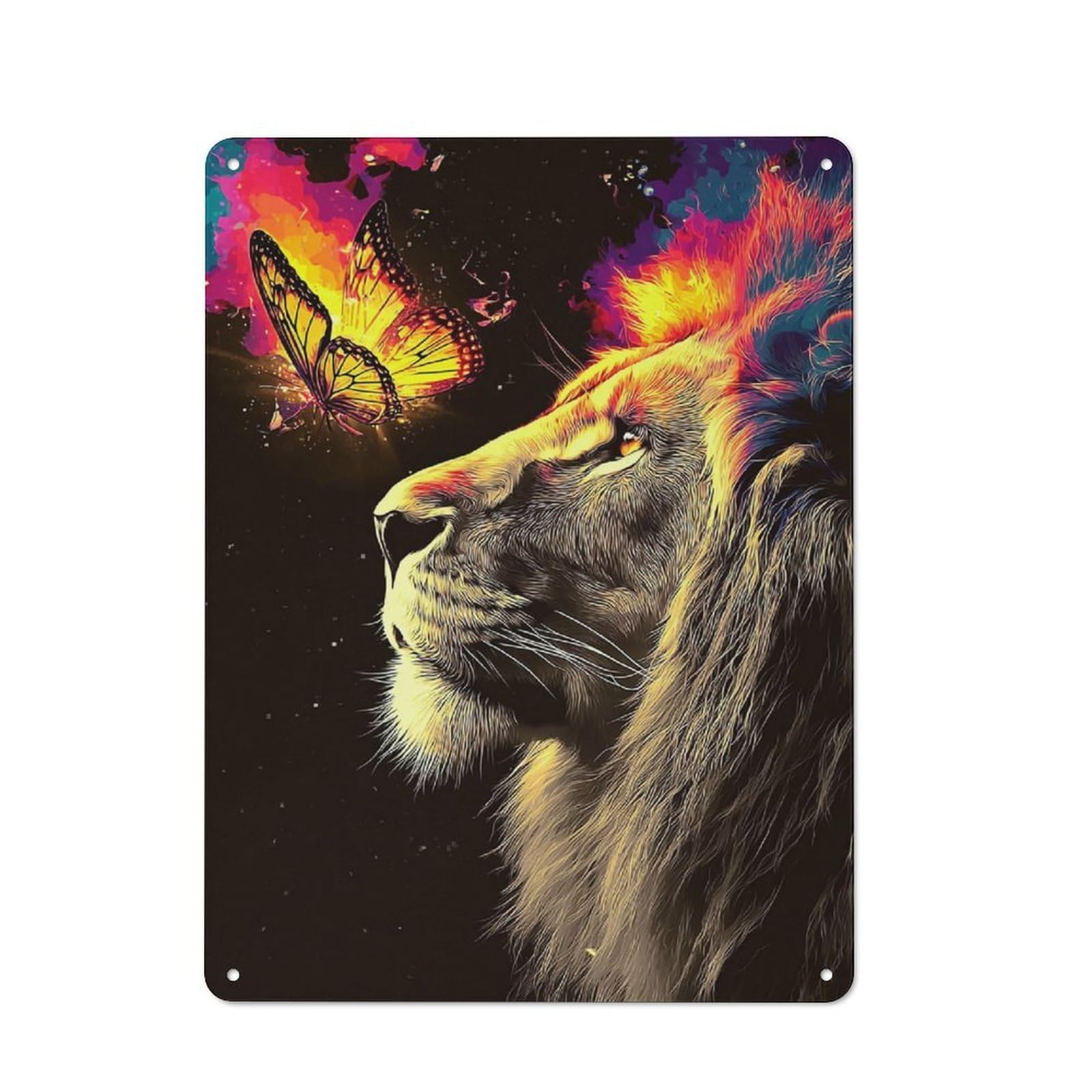 Junmoney Flame Lion And Butterfly Dance Tin Sign 40X30cm For Living Room Wall, Rustic Wall Decor, For Living Room Decor Lovers