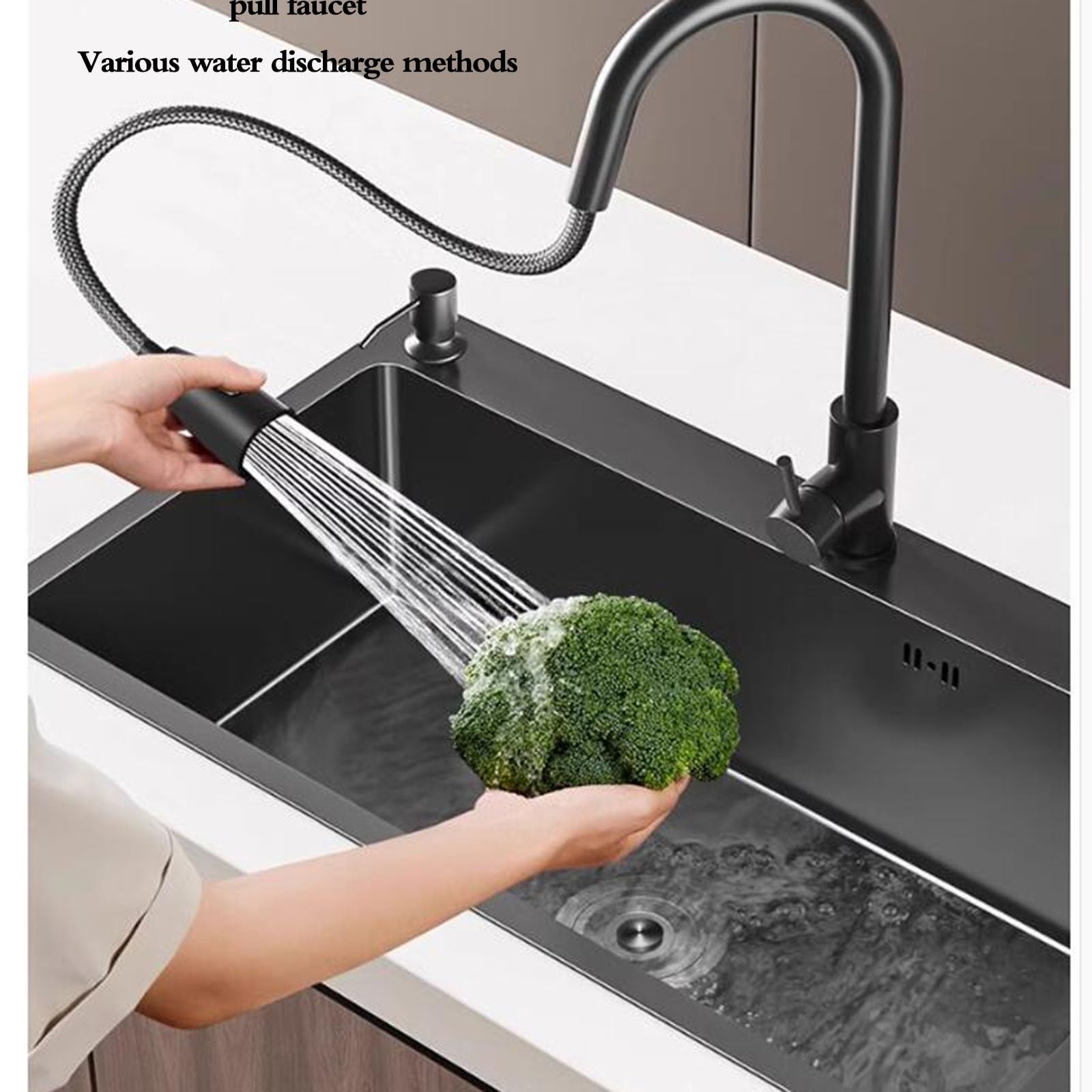Fregadero De Sifón Sobre Encimera De Acero Inoxidable Con Grifo. Fregadero De Un Seno De Varios Tamaños Lavabo De Cocina Lavabo Para Lavarse Las Manos En El Baño ( Color : Black steel , S : 68*45*20cm