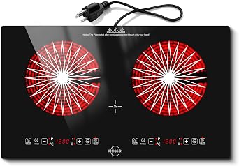 Hobsir 2 Burner Electric Cooktop 110V with Plug, 2000W Independent Power