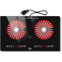 Hobsir 2 Burner Electric Cooktop 110V with Plug, 2000W Independent Power | 24 Inch Countertop & Built-in Electric Stove, LED Touch Control, Menu Function, Safety Lock