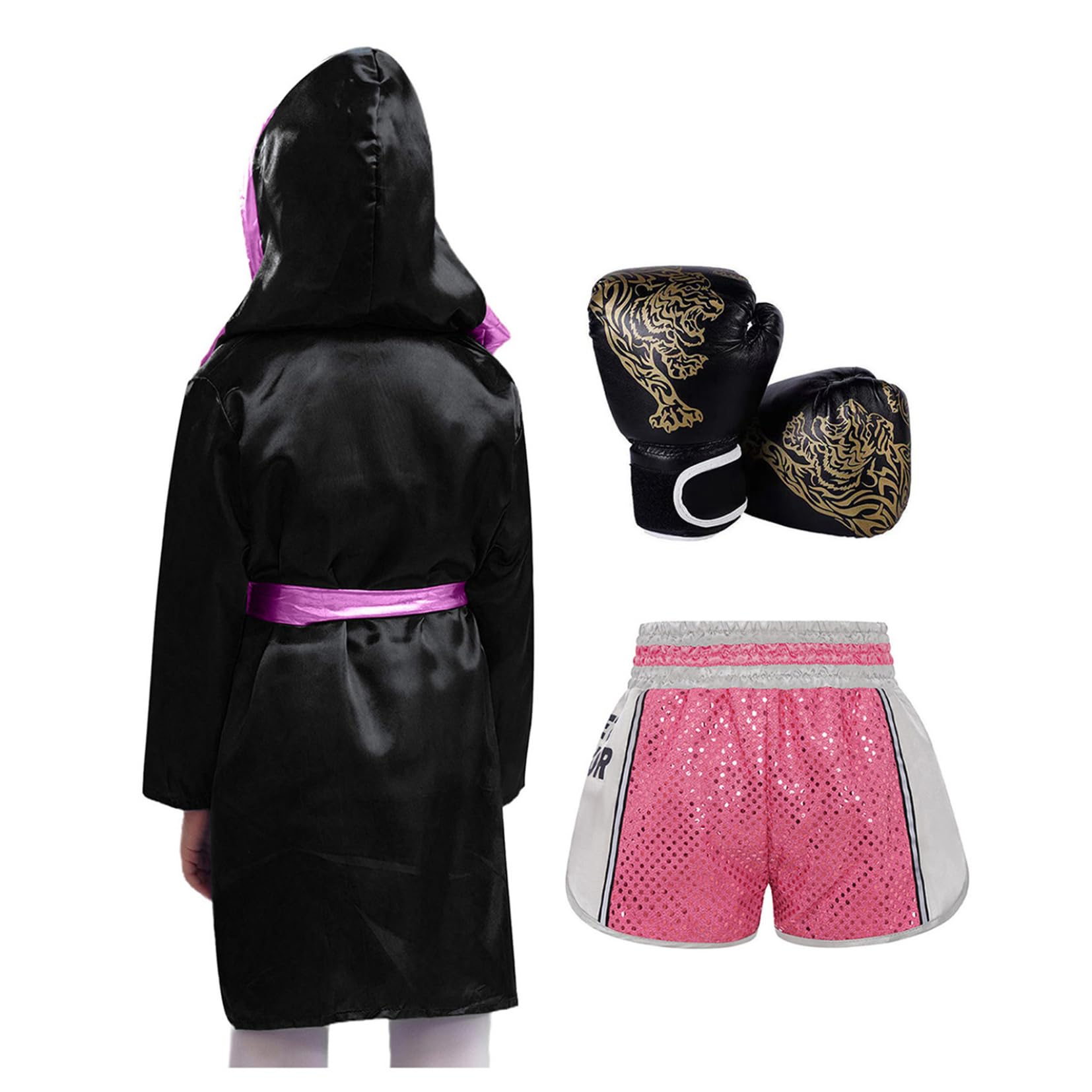 Ensemble Short Et Peignoir De Boxe Gants Ceinture Pour Garçon Fille Tenues De Boxe Arts Martiaux Festivals Carnaval