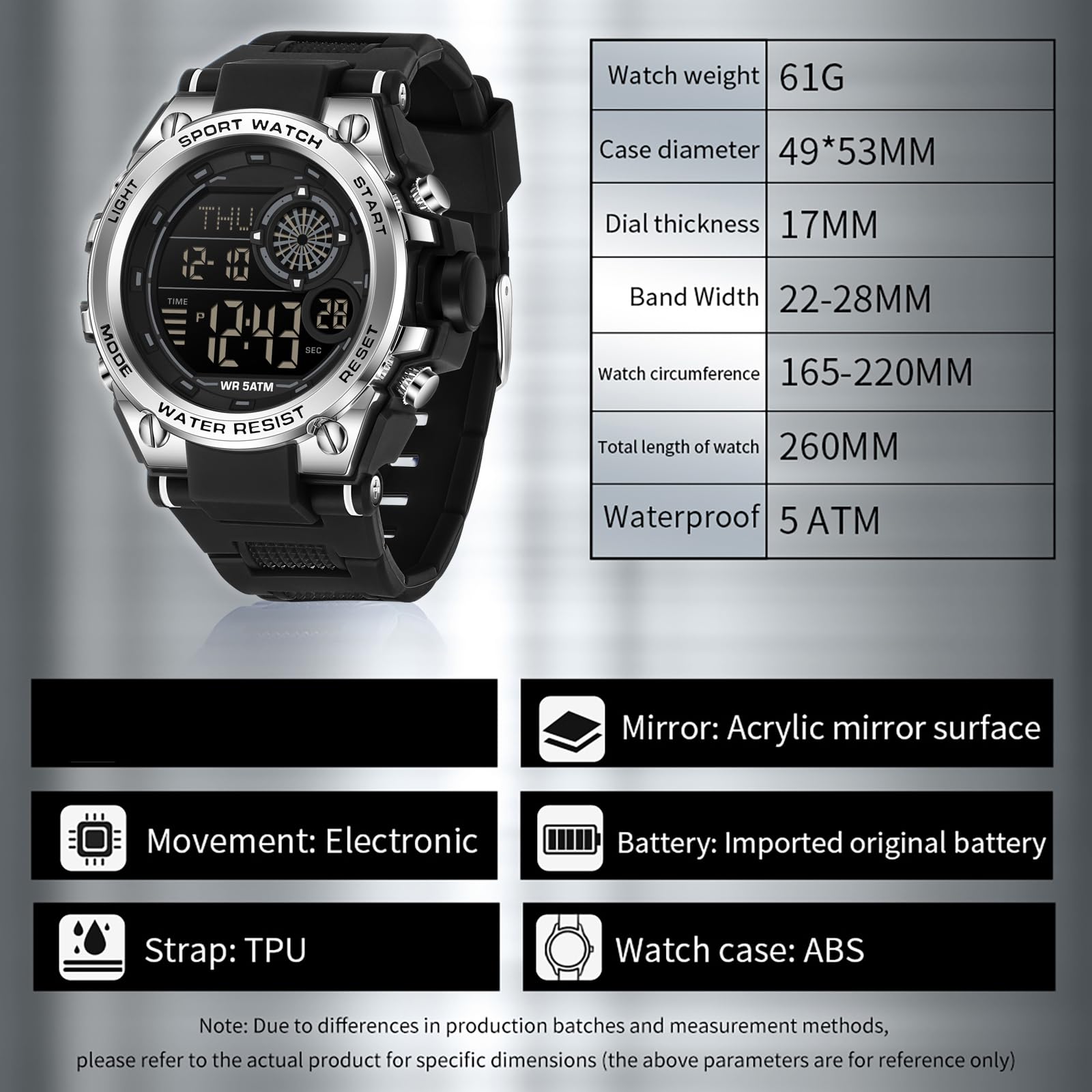 findtime Reloj digital para hombre y niño, militar, deportivo, con temporizador, doble hora, alarma, calendario, cronómetro, resistente a los golpes