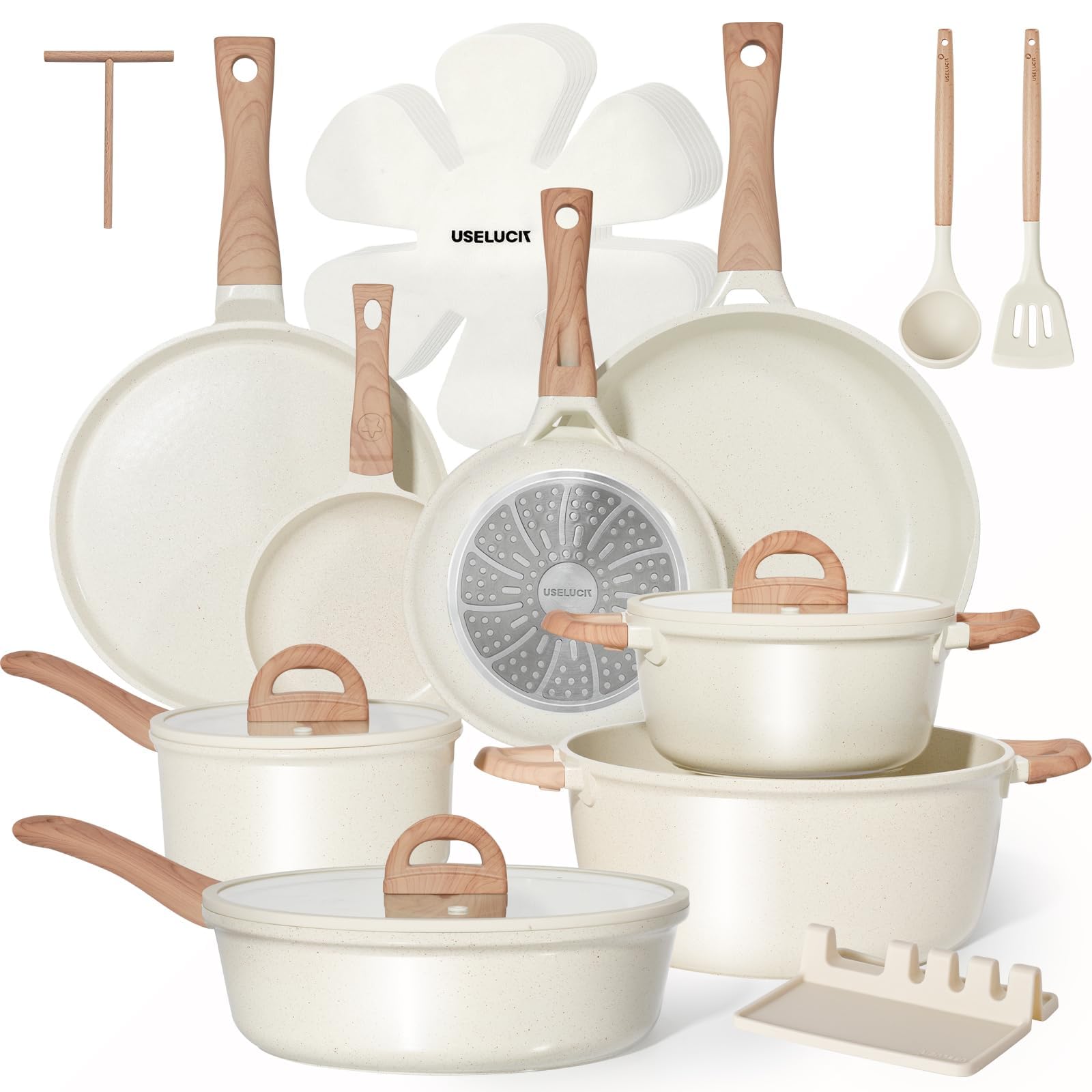 USELUCK 22 Piece Ceramic Cookware Set