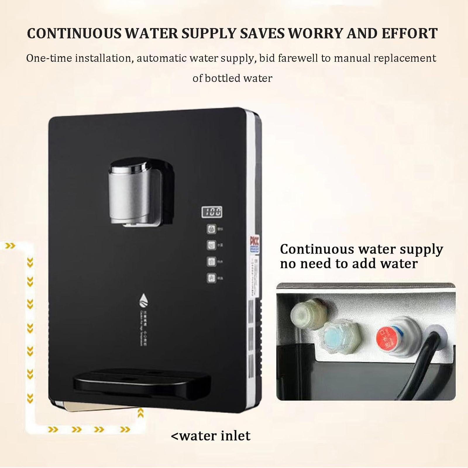 Dispensador De Agua De Pared Con Bloqueo ElectróNico Para NiñOs, Capacidad De 30 L/H, Agua Caliente Y Fría, Pantalla TáCtil Inteligente, Ajuste De Varias Velocidades Para Oficina,Black