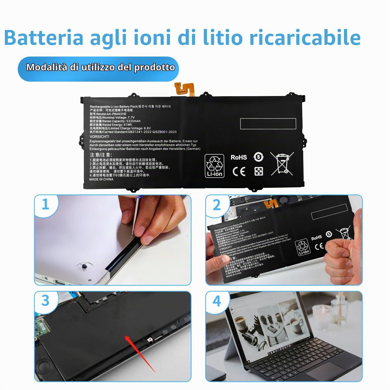 AA-PBAN2HE Batteria per laptop | Sostituzione per Samsung Galaxy Book Go 340XDA NP340XLA XE340XDA-KA3US-RB XE340XDA-KA1US XE340XDA-KA3 XE340 Series(7.7V 37Wh)