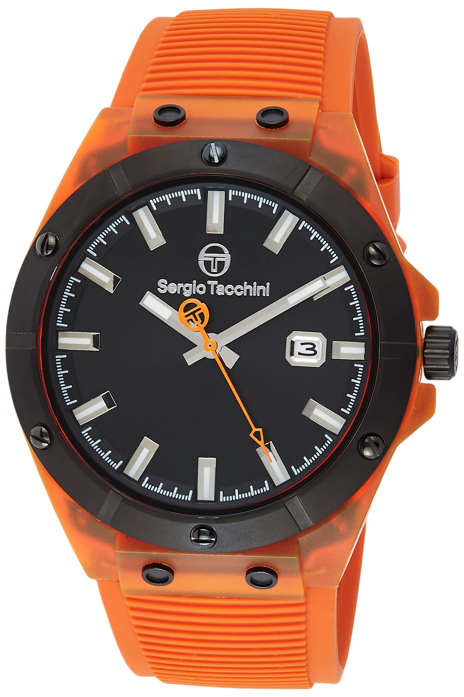 Sergio TacchiniST.1.10268-5 Streamline Silicon Strap Watch for Men, Orange/Black