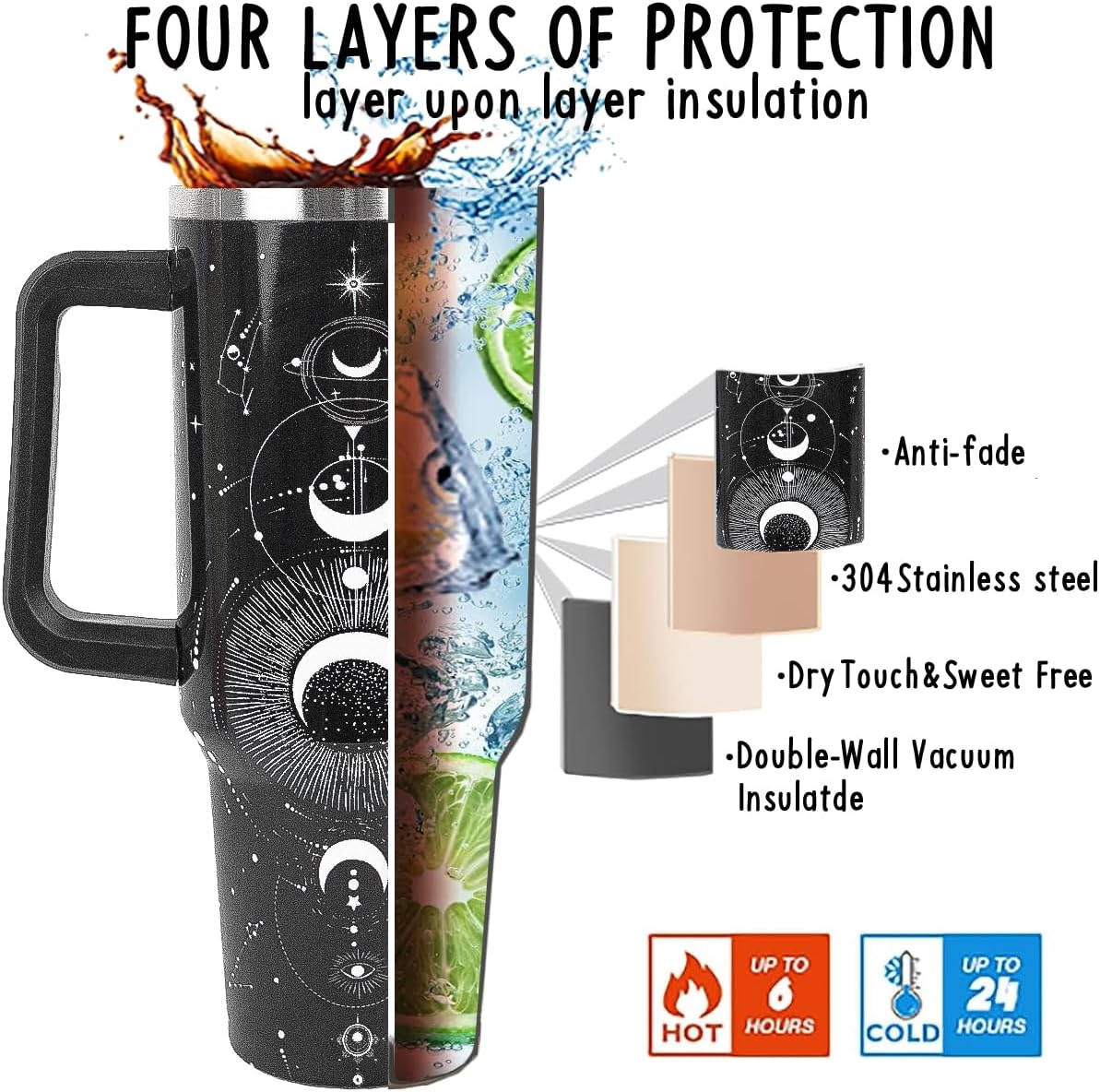 Goth Tumbler Constellation Gifts Halloween Moon Tumbler 40 oz Goth Gifts for Women Men Cups Coffee Travel Mug with Handle Leak Proof Insulated Witchy Gothic Decor Stuff - Image 5