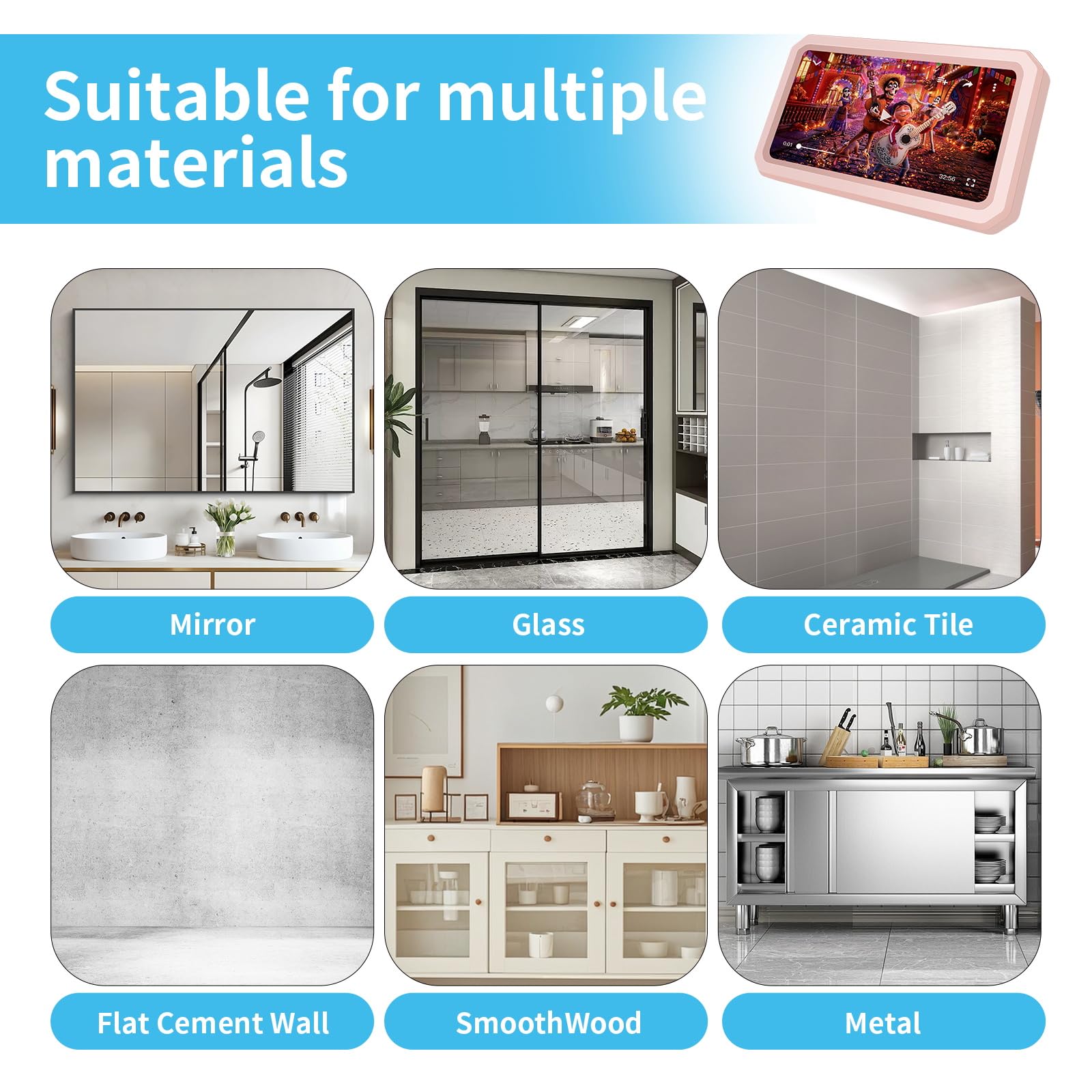 Shower Phone Holder Waterproof, 480° Rotatable Retractable Adjustable Anti-Fog High Sensitivity Touch Screen Bathroom Shower Phone Case, Bathroom Wall Phone Mount for 4-7" Cellphones (Pink)