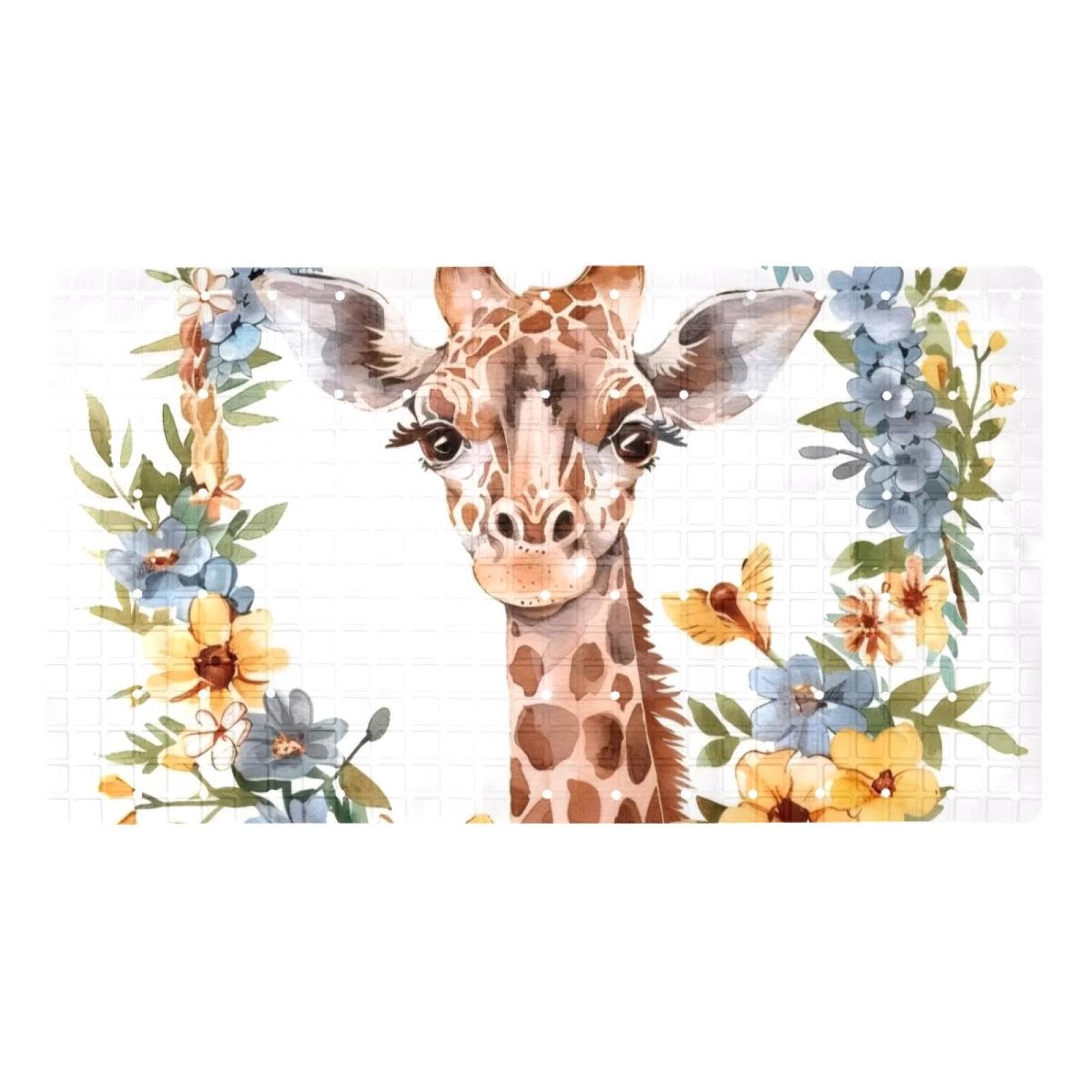 Rutschfeste Badematten für Badezimmer, Motiv: Giraffe im Blumenkranz, Blumenstrauß, rechteckige Badewannenmatte, maschinenwaschbar, 40 x 70 cm