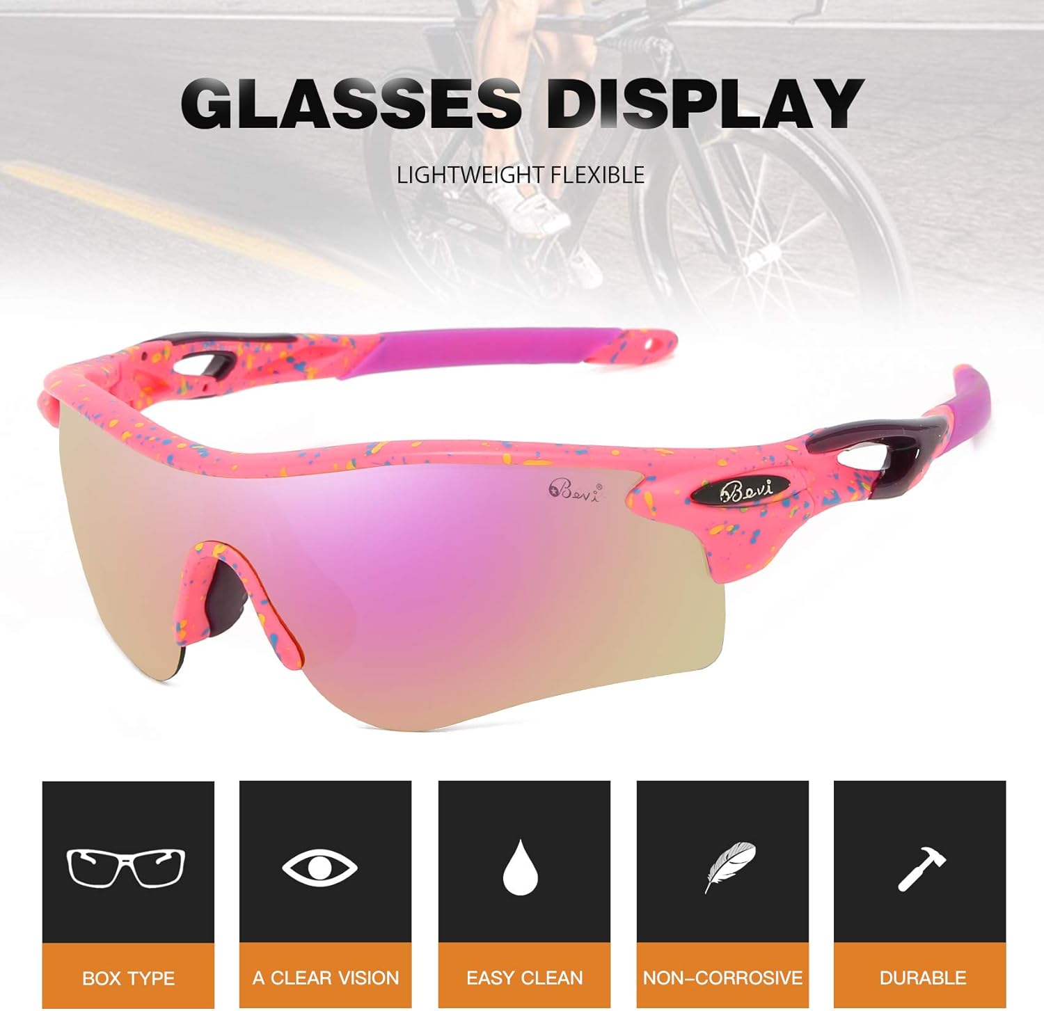 Bevi Polarized Sports Sunglasses for Men Women Baseball Running Cycling Golf Tr90 Durable and Ultralight Frame 2735C2 : Clothing, Shoes & Jewelry