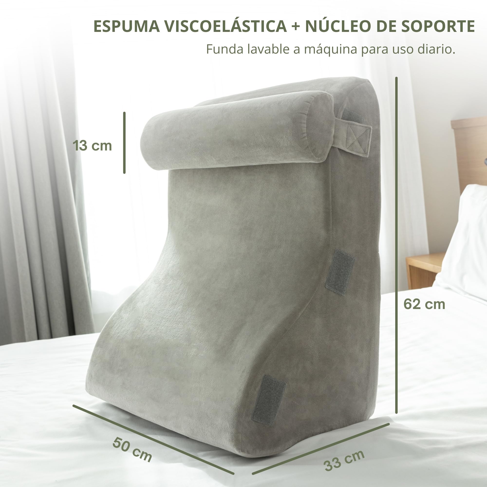 Almohada de Lectura y Cojin de Lectura para Cama y Sofá | Cuña Antireflujo Adulto Ergonómica – Cojín Respaldo Cama con Funda Lavable y Apoyo Espalda y Cuello