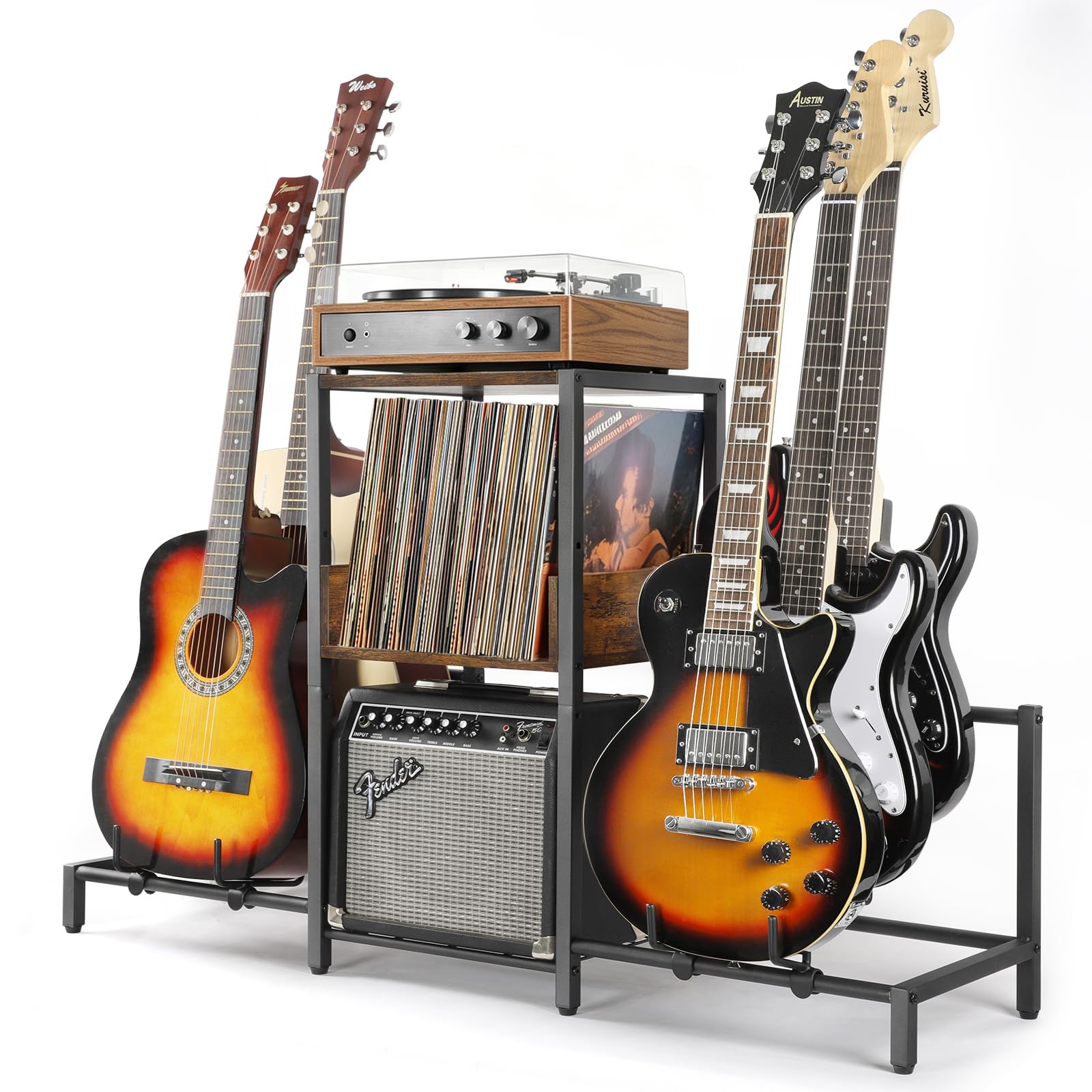 Bikoney Soporte de guitarra de 5 niveles para guitarra acústica, eléctrica, bajo, soporte de guitarra ajustable para múltiples guitarras, accesorios de amplificador de guitarra, exhibición de soporte