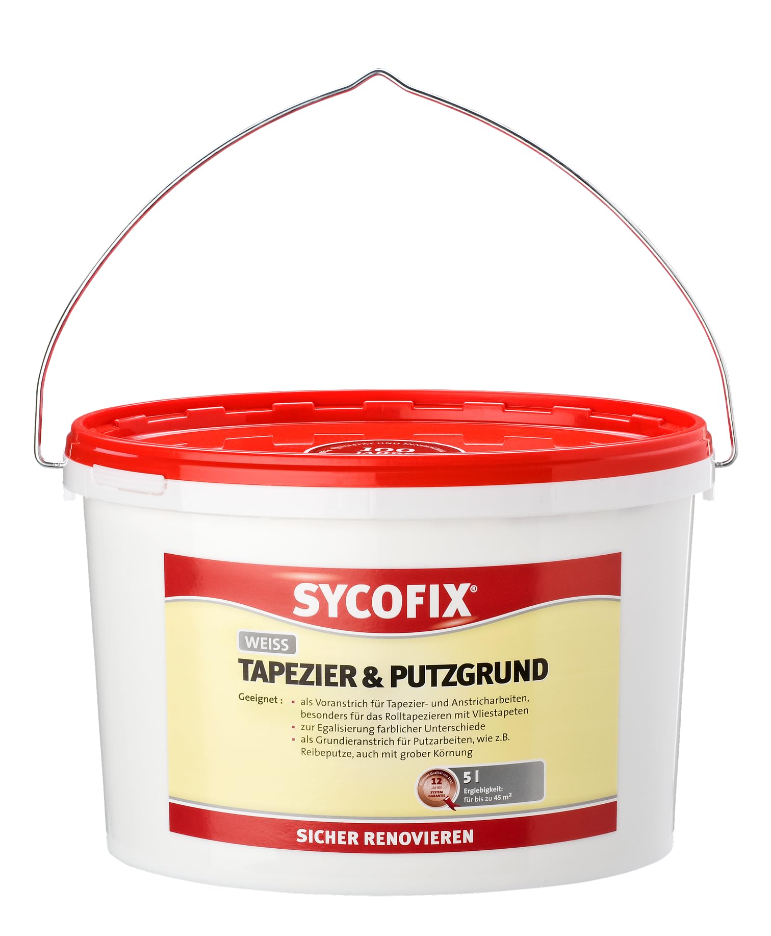 Tapezier- u. Putzgrund weiß LF 5 l,Tapetengrund,pigmentierte lösemittelfreie Grundierung vor Tapezier-, Putz- und Anstricharbeiten, sperrt nicht ab, verfestigend, reguliert Saugfähigkeit,innen