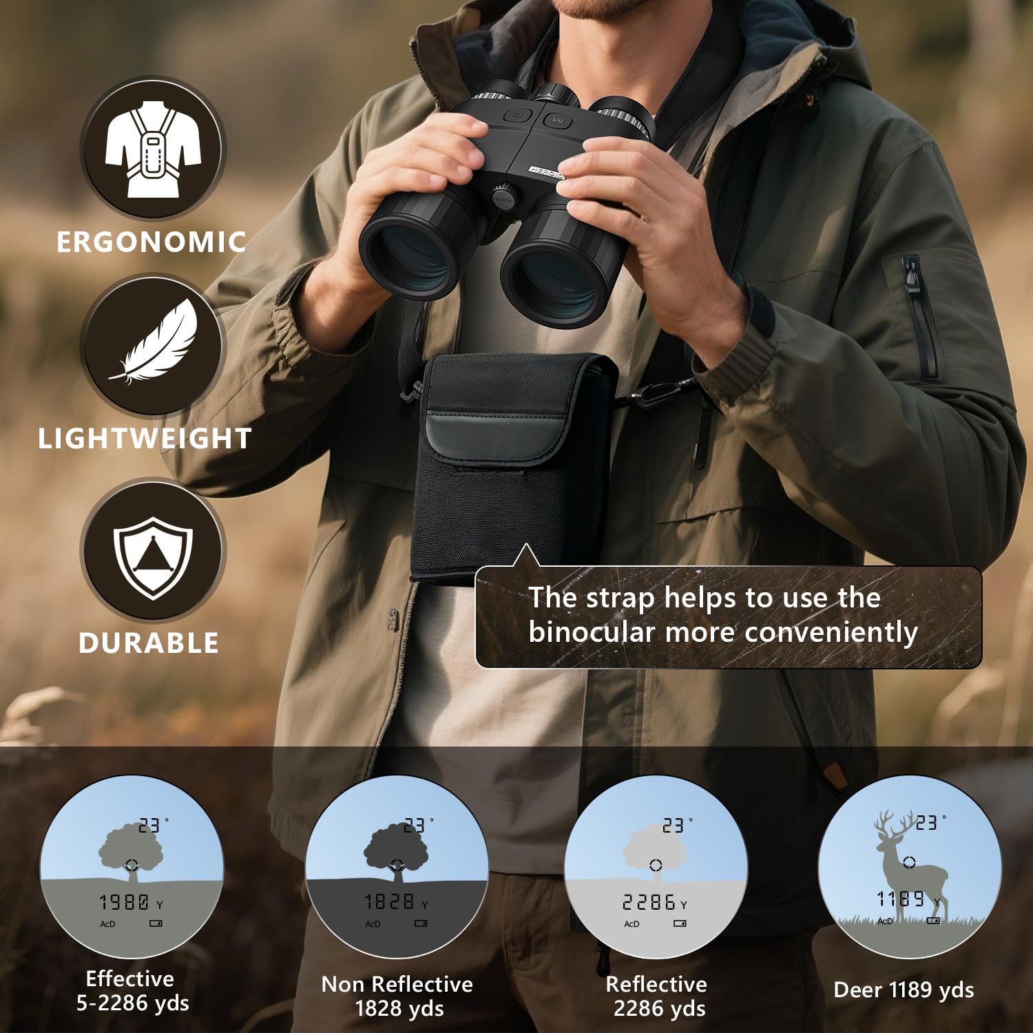 VOTJPYS 10x42 Laser Rangefinder Binoculars for Hunting – 2286 Yds ACD/Los, Scan Mode, ±1m Accuracy, Red OLED, HD Optics (Deer 1189 Yds)