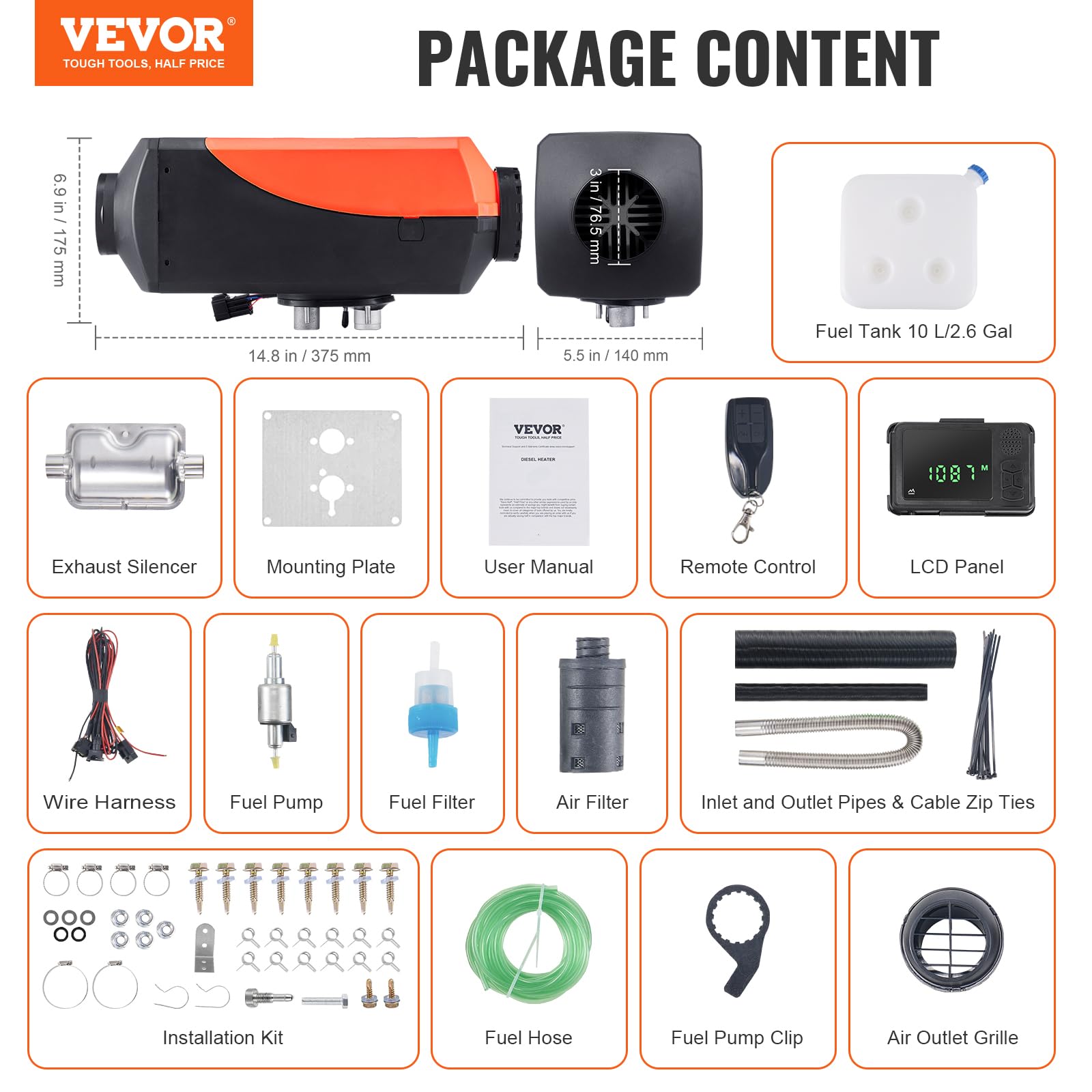 VEVOR 8KW Diesel Heater Parking Heater with Automatic Altitude Adjustment Max 18045 ft Bluetooth App Control Diesel Air — view 7