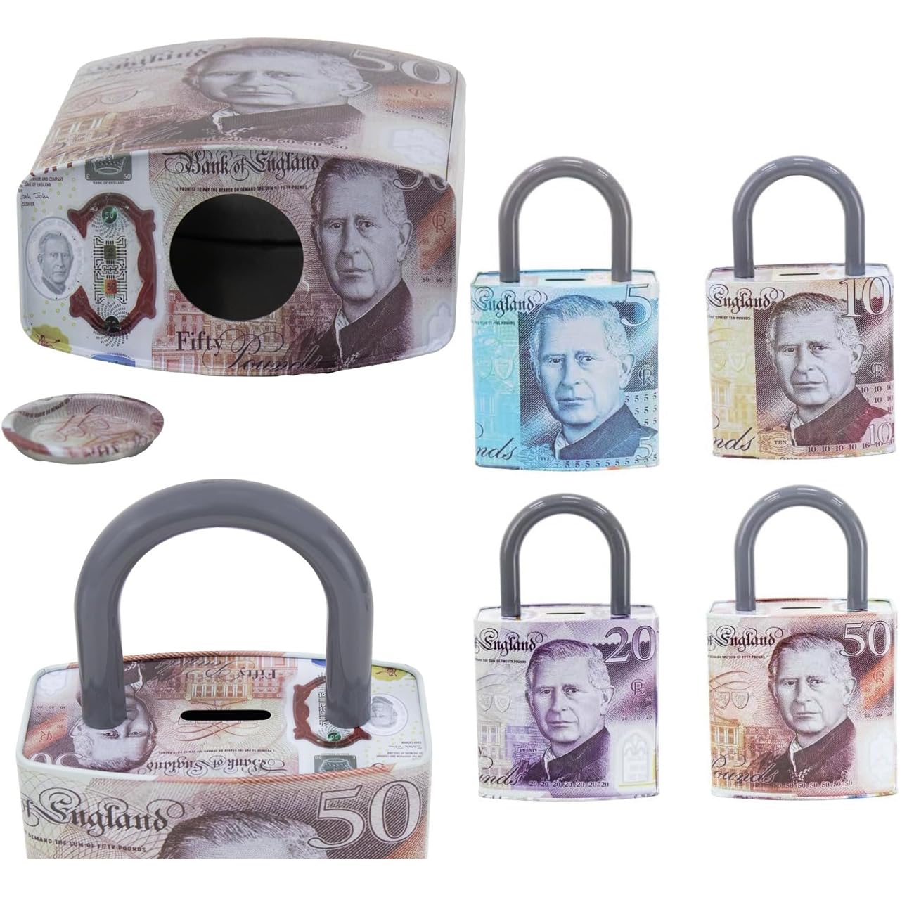 Hk Online £20 Note Padlock Handled Reuseable Money Tin -26.5Cm High Large Piggy Bank, Coin Tin, Cash, Saving Tin, Money Box, Birthday Money, Holiday & Christmas Fund (Handled £20)