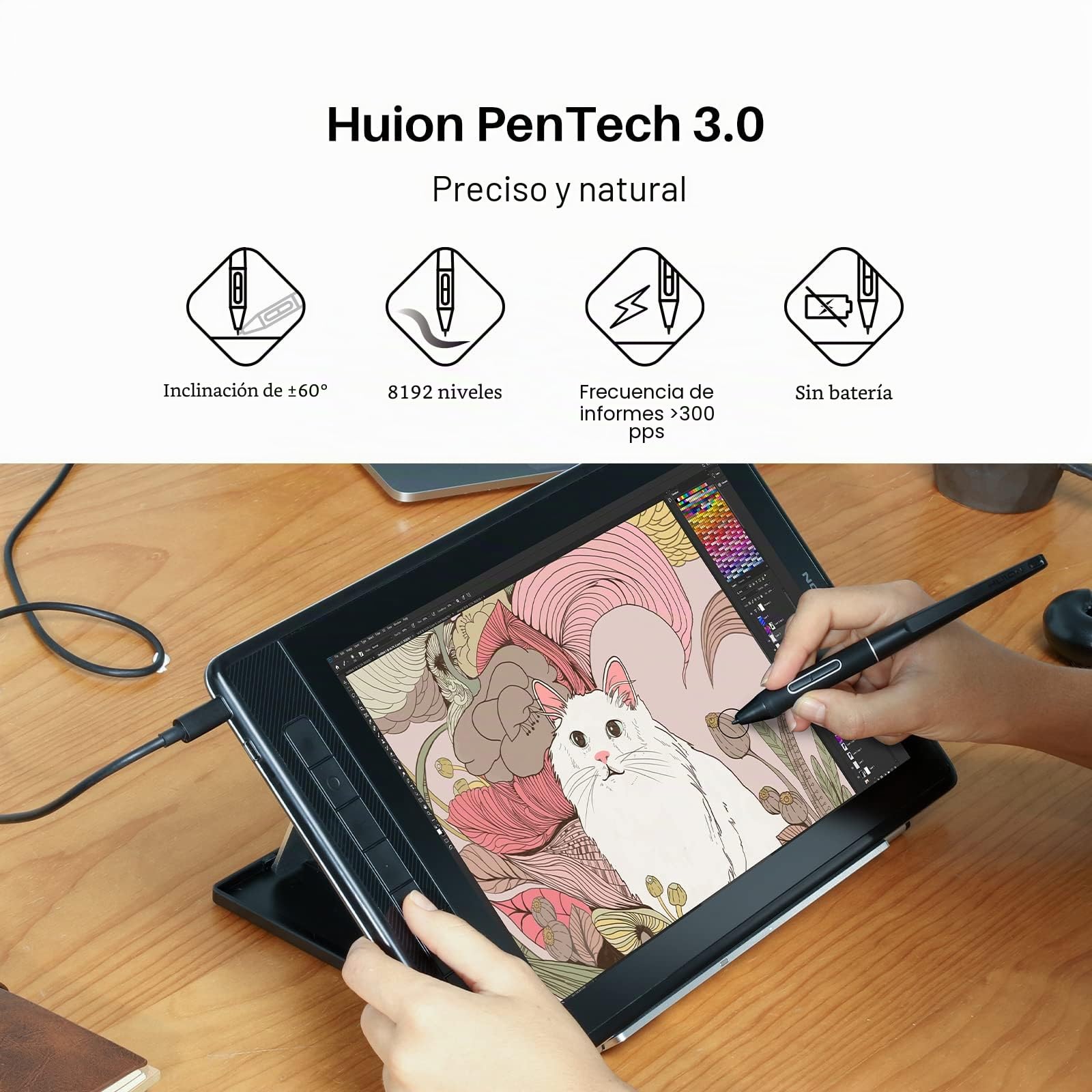 HUION Kamvas Pro 13 2.5K QHD Monitor de gráficos de dibujo con visualización QLED Full Lamination Stylus PW517 sin batería para Windows PC, Mac, Android, tablet de dibujo digital de 13.3 pulgadas | QLED Full Lamination, 99% Adobe RGB, PW517 Lápiz capaciti