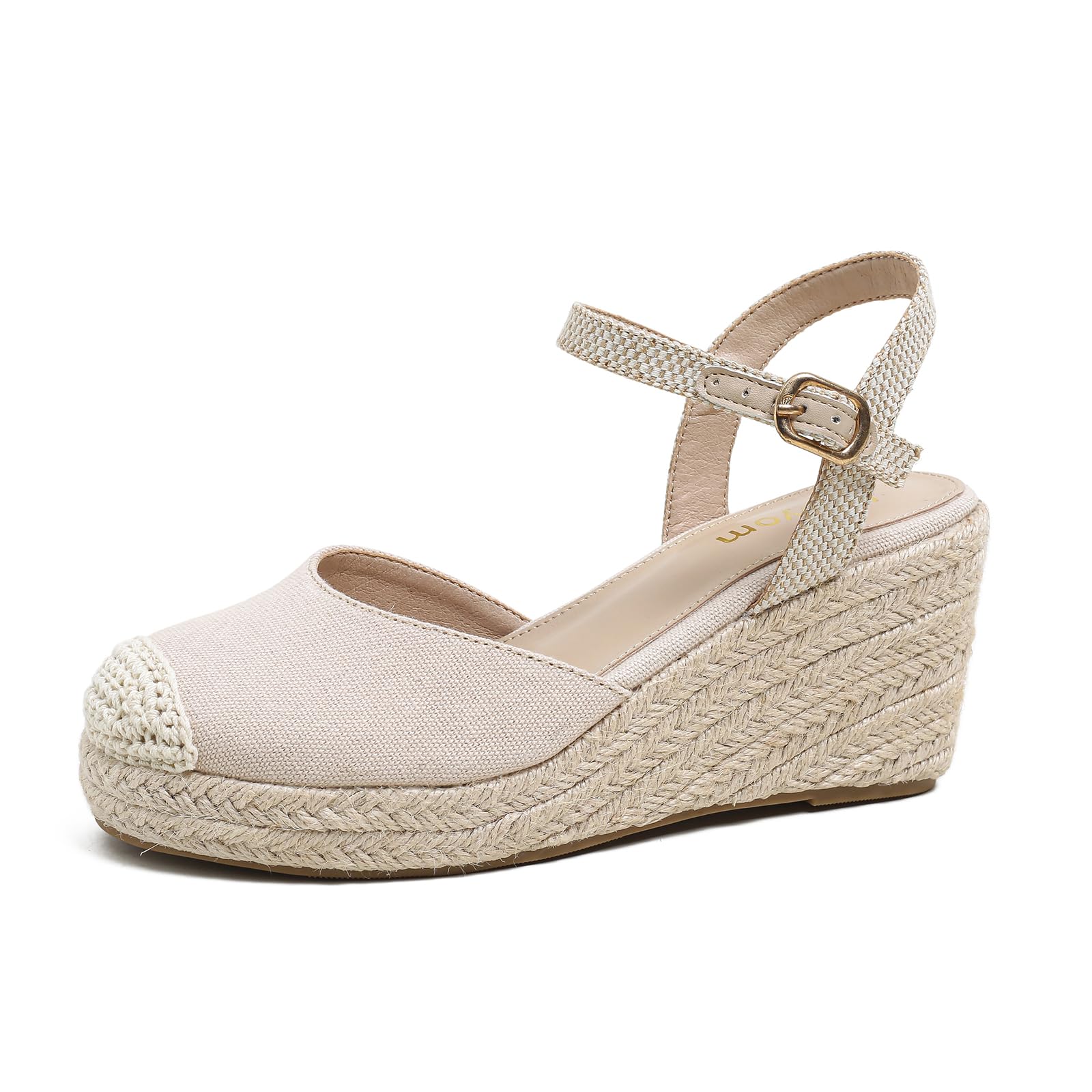 Heiyom Women's Espadrille Wedge Low Platform Sandals Ankle Buckle Strap Closed Toe Casual Dressy Summer Shoes