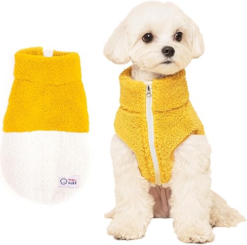 Miniatura 1 de FLOT Chaleco de diseñador de forro polar mullido con cremallera para perro, chaqueta cálida de invierno sin mangas con cuello alto, materiales de