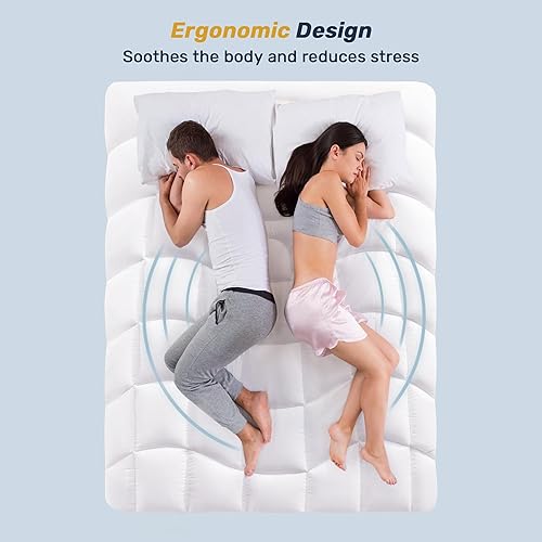 Miniatura 3 de Protector de colchón tamaño matrimonial impermeable, acolchado ergonómico, 5 capas, sin ruido, lavable, con bolsillo de 8 a 21 pulgadas de