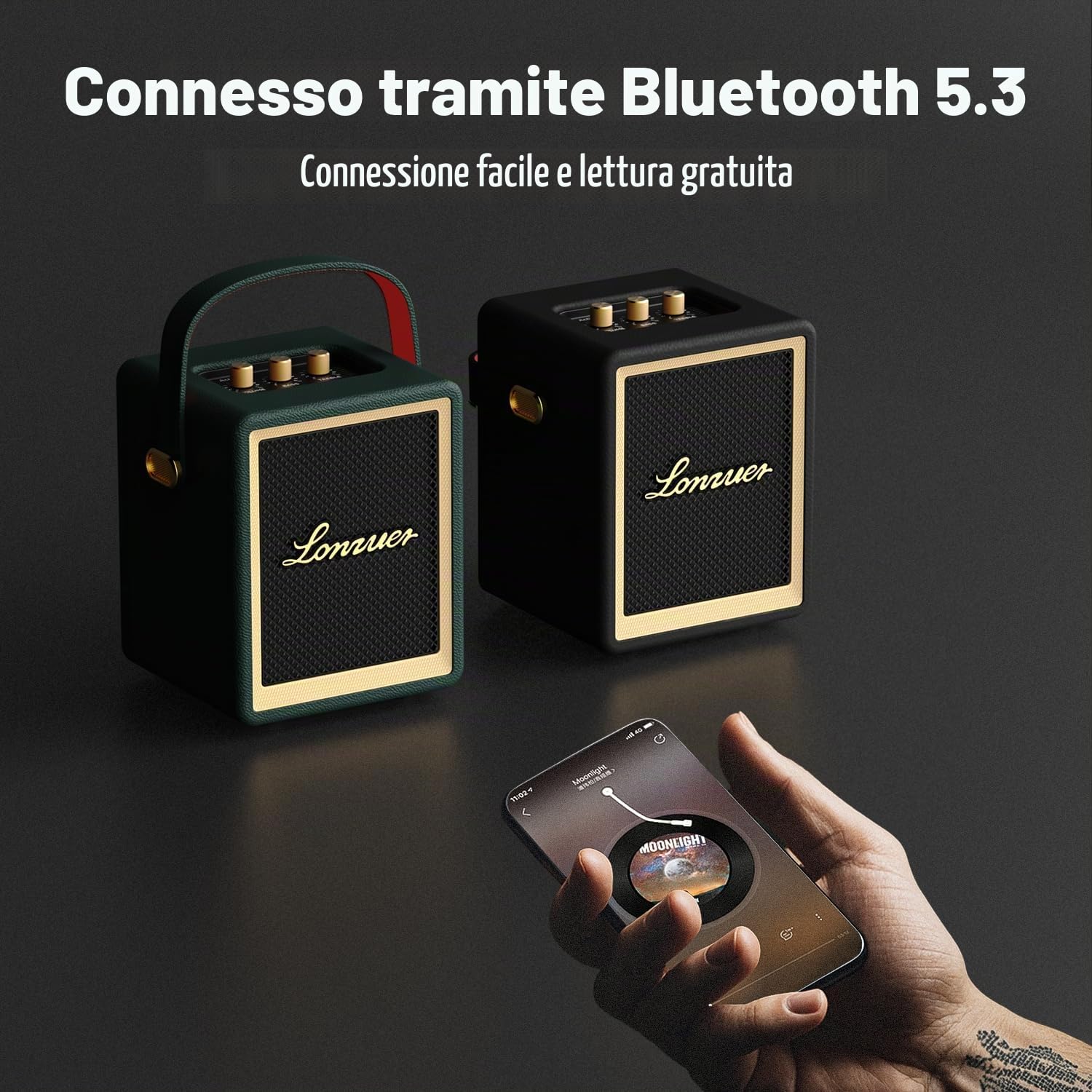 Altoparlante Bluetooth,Retro Portatile Altoparlante, BT5.3, 40 W con batteria da 5000 mAh, oltre 10 ore di lettura, senza fili in legno altoparlante con maniglia per campagna interna ed esterna (verde