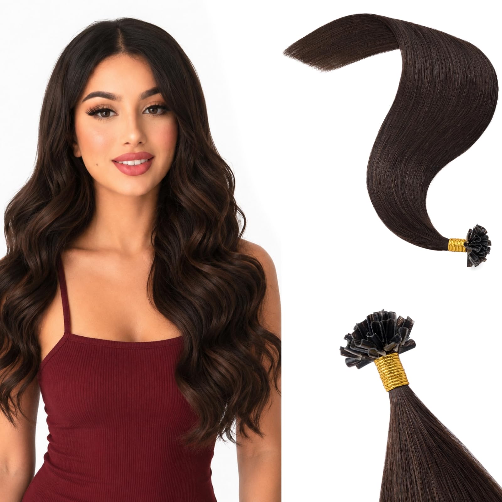 Rich Choices Extension Cheveux Naturel Keratine Cheveux Extension U Tip Hair Extensions Hot Fusion Remy Human Hair Lisse Extension 50cm 50 mèche #2 Brun Foncé