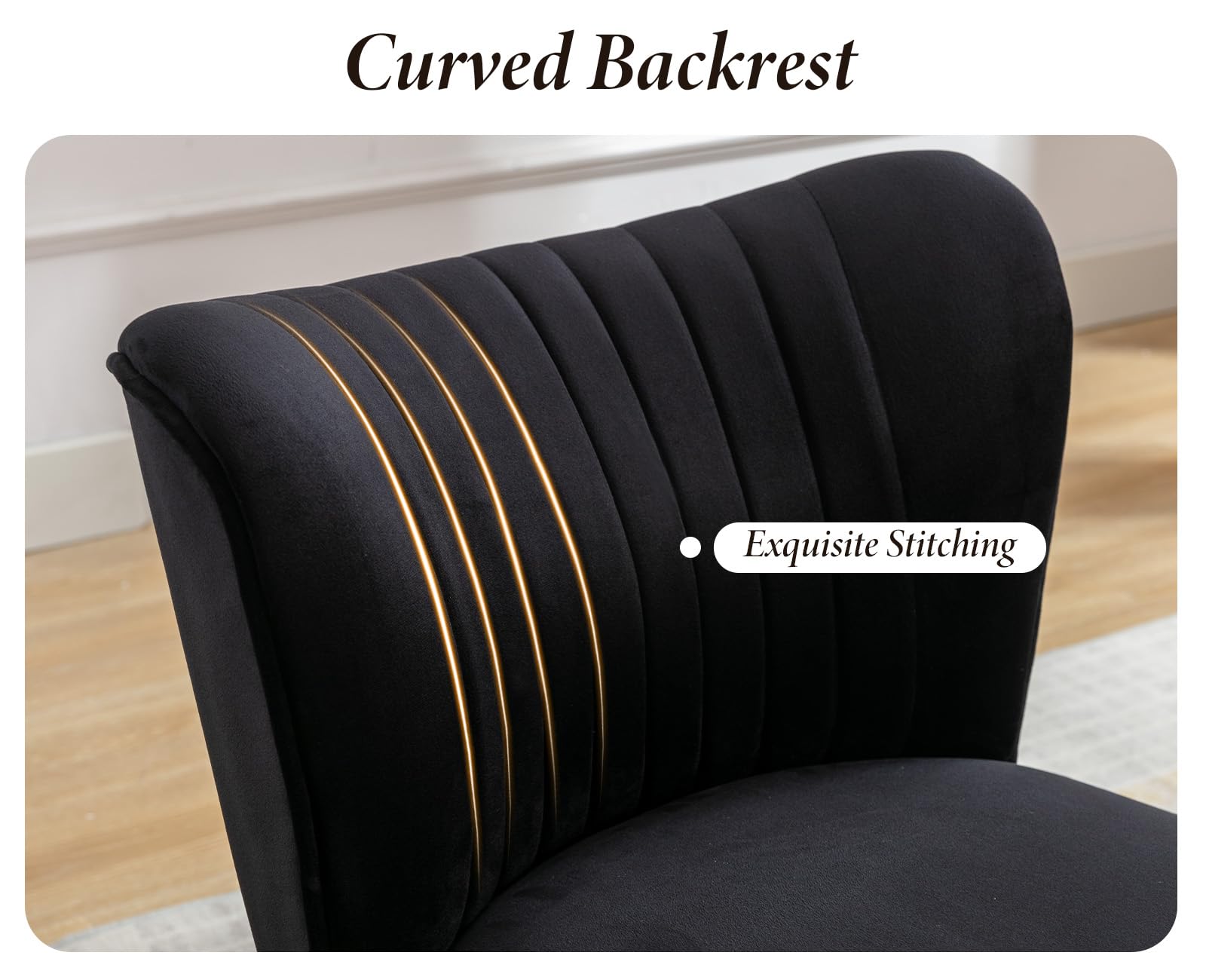 chairus Fauteuil Salon Velours Chaise Rembourrée Pieds Doré, Noir | Canapé 1 Place Fauteuil Scandinave Dossier Comfortable Siège Épais Pieds Métal pour Chambre Salon Appartement