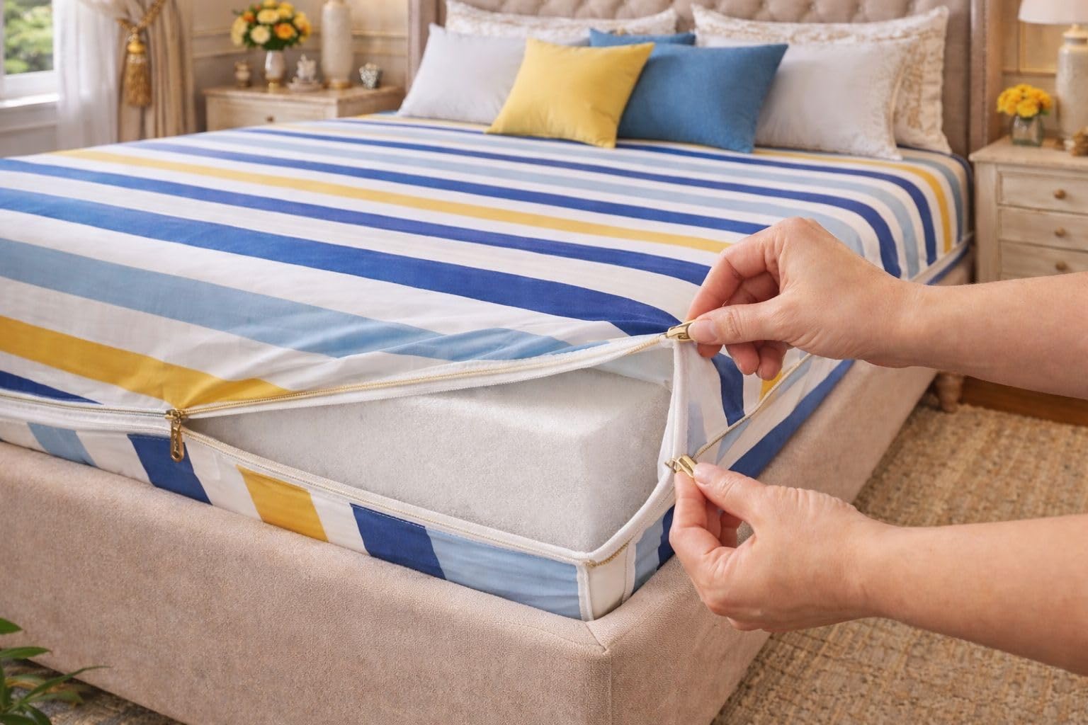 Fairy Down Premium Cotton Printed Mattress Protector Single Size | 84x36x6 Inches | Bed Cover, Mattress Cover with Zipper Chain, All Round Protection. (84X36X6 Inches)