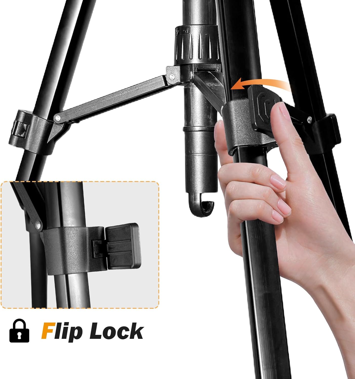 Tripod leg with flip lock mechanism