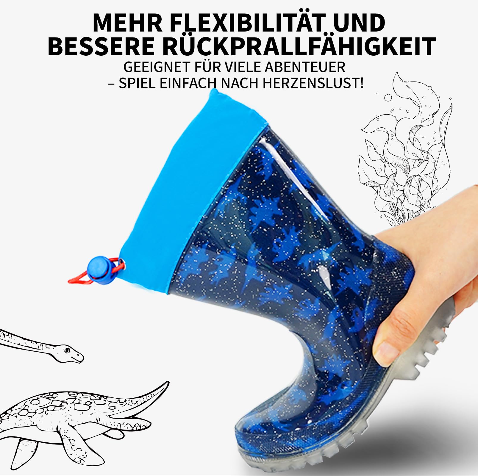 Gummistiefel Kinder, Regenstiefel Kinder, Gummistiefel Jungen, Kinder Gummistiefel mit Schnürzug, Wasserdicht, Anti-Rutsch Sohle